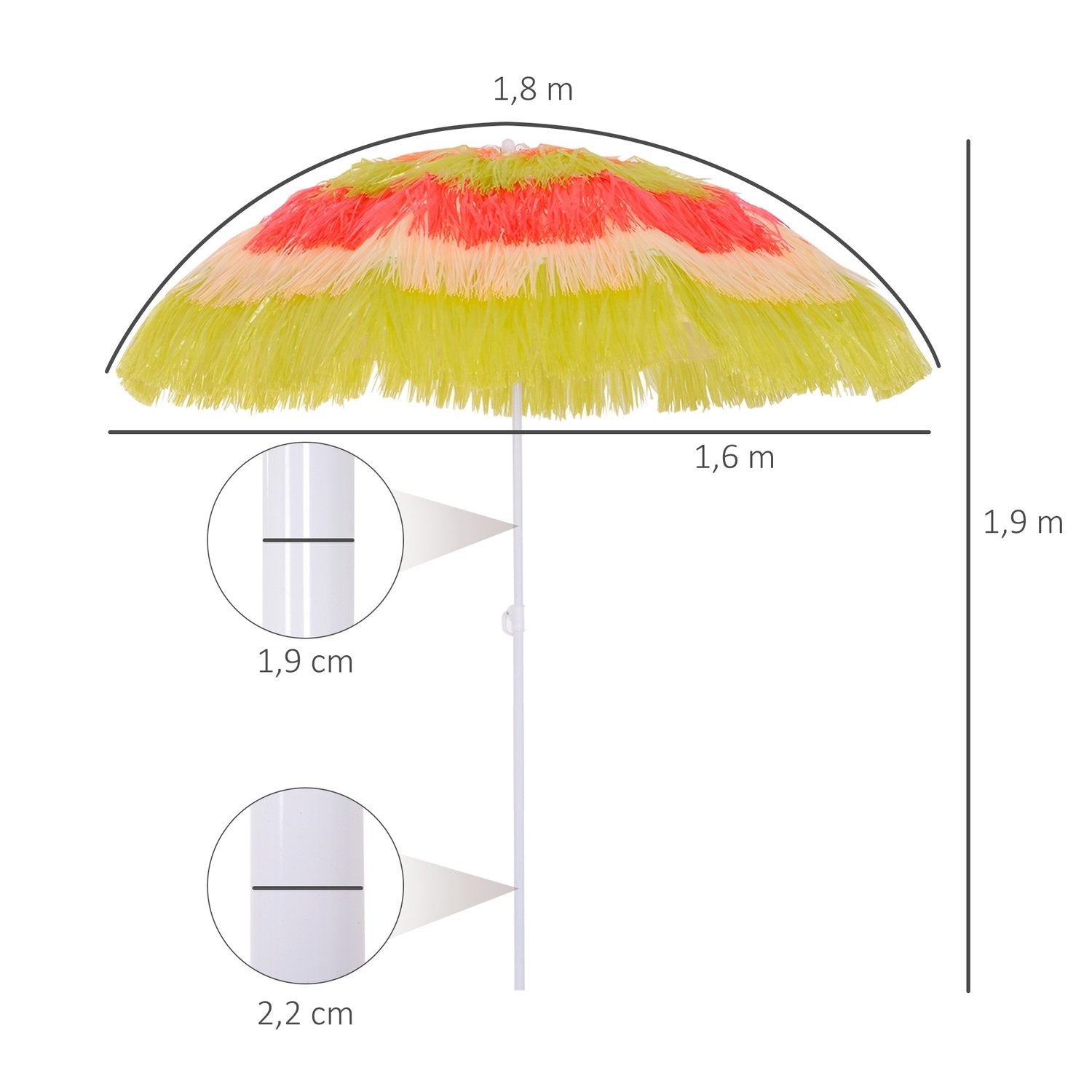 Parasol Hawaiian Paraply Beach Paraply Party Paraply Trädgårdsparaply I Olika Färger 4 Modeller (Hawaiian Paraply/Ø160Cm/Colourful)