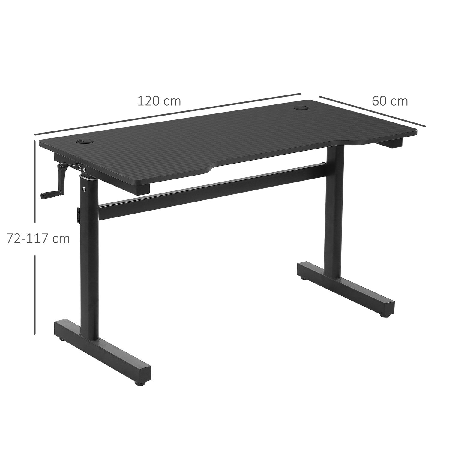 Skrivbord Dator Skrivbord Höjd Justerbar Handvev Lyft Stå Skrivbord Justerbara Fotstöd Mdf Metall Svart 120 X 60 X 72-117 Cm