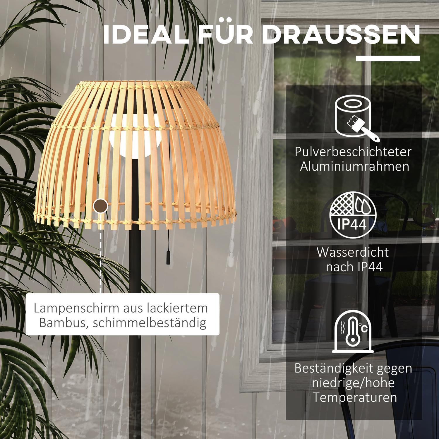 Solar Golvlampa Utomhusgolvlampa, Usb Uppladdningsbar Led Solar Lampa För Inomhus, Ip44 Vattentät Golvlampa, Dimbar Varmvit, Drakedjebrytare, Bambu, Natural Tone