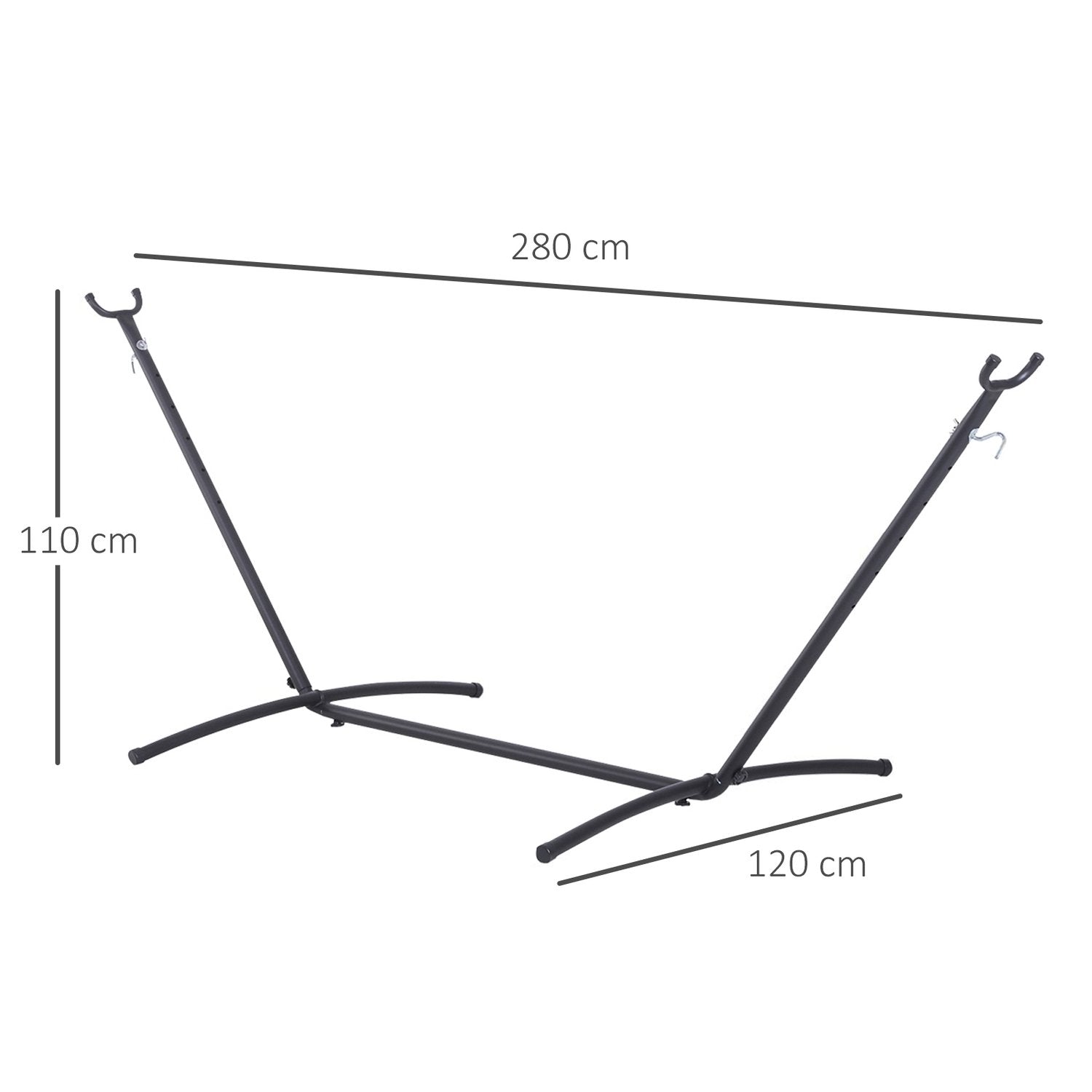 Hängmatta Ram För Hängmatta Hängmatta Stativ Med Krokar Trädgård Strand Metall 280 X 120 X 110 Cm Upp Till 120 Kg