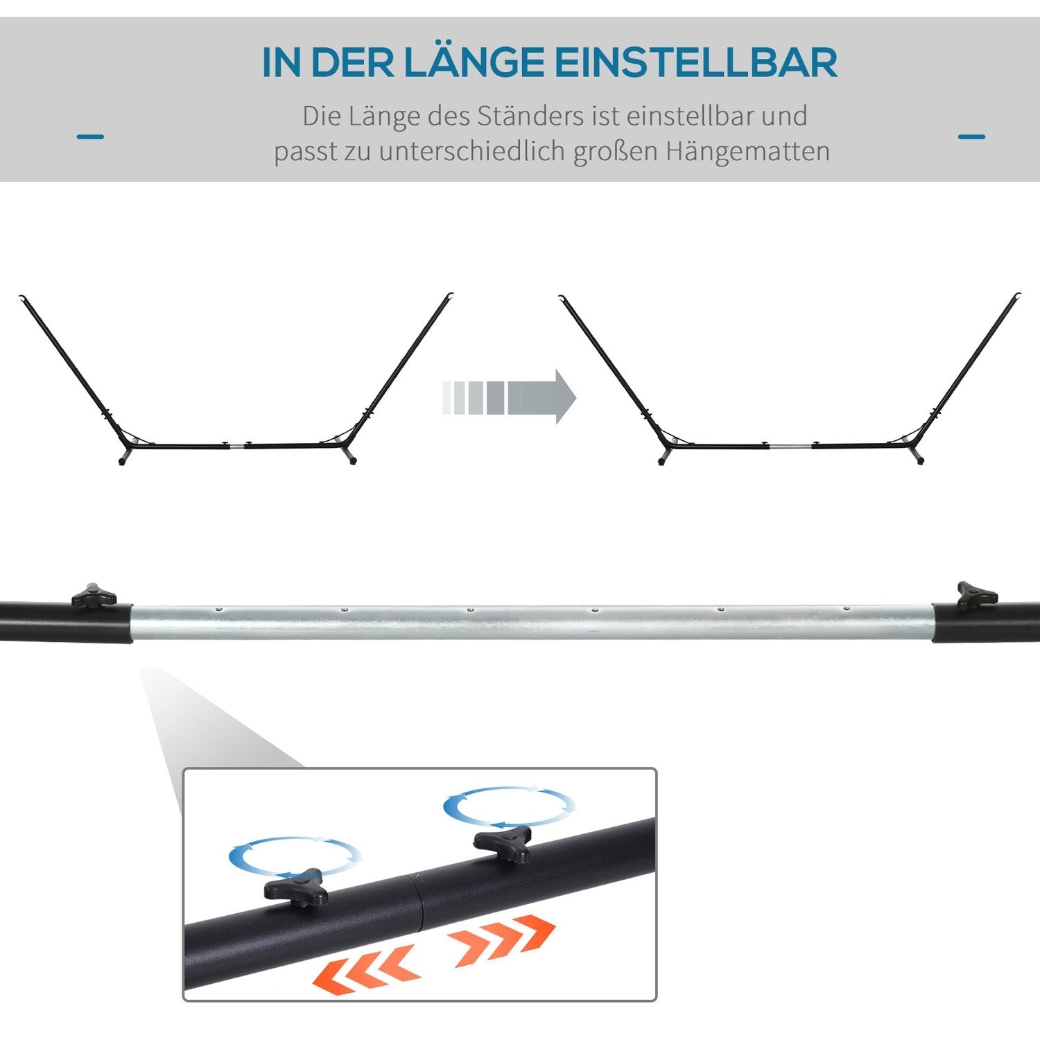 Hammock Frame Justerbar Hängmatta Stativ För Trädgård & Strand, Metall, Upp Till 120Kg, (308-380)X108X120Cm