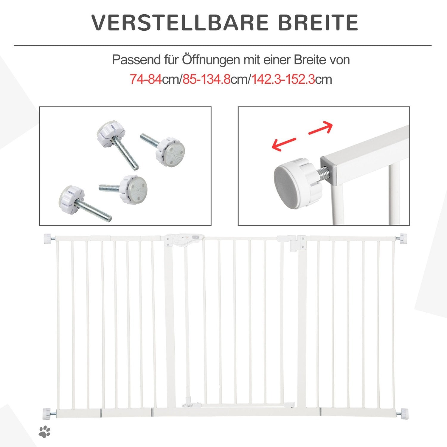 Dörr Säkerhetsgrind Hundspärr Husdjur 74-147,5Cm Hundgrind 3 Förlängningar Trappport Ingen Borrning Metall Vit