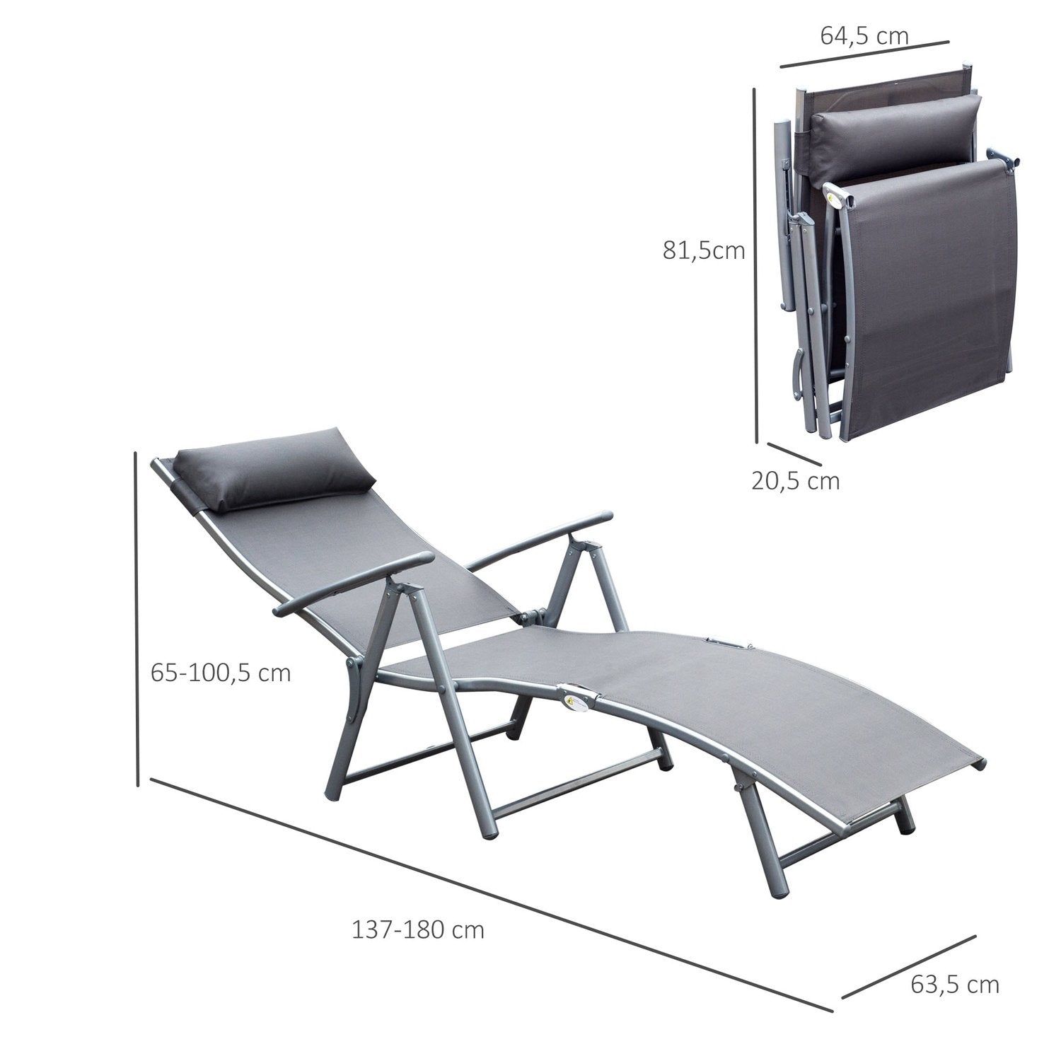 Garden Solstol Solstol Solstol Fällbar Justerbar Med Kudde Trädgårdsgrå Metall + Tyg Grå 137 X 63,5 X 100,5 Cm