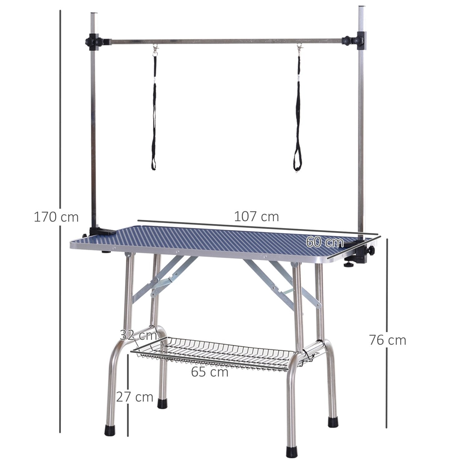 Trimbord Höjdjusterbar Nedre Korg Hopfällbar Hundar Rostfritt Stål Blå 107X60X170Cm