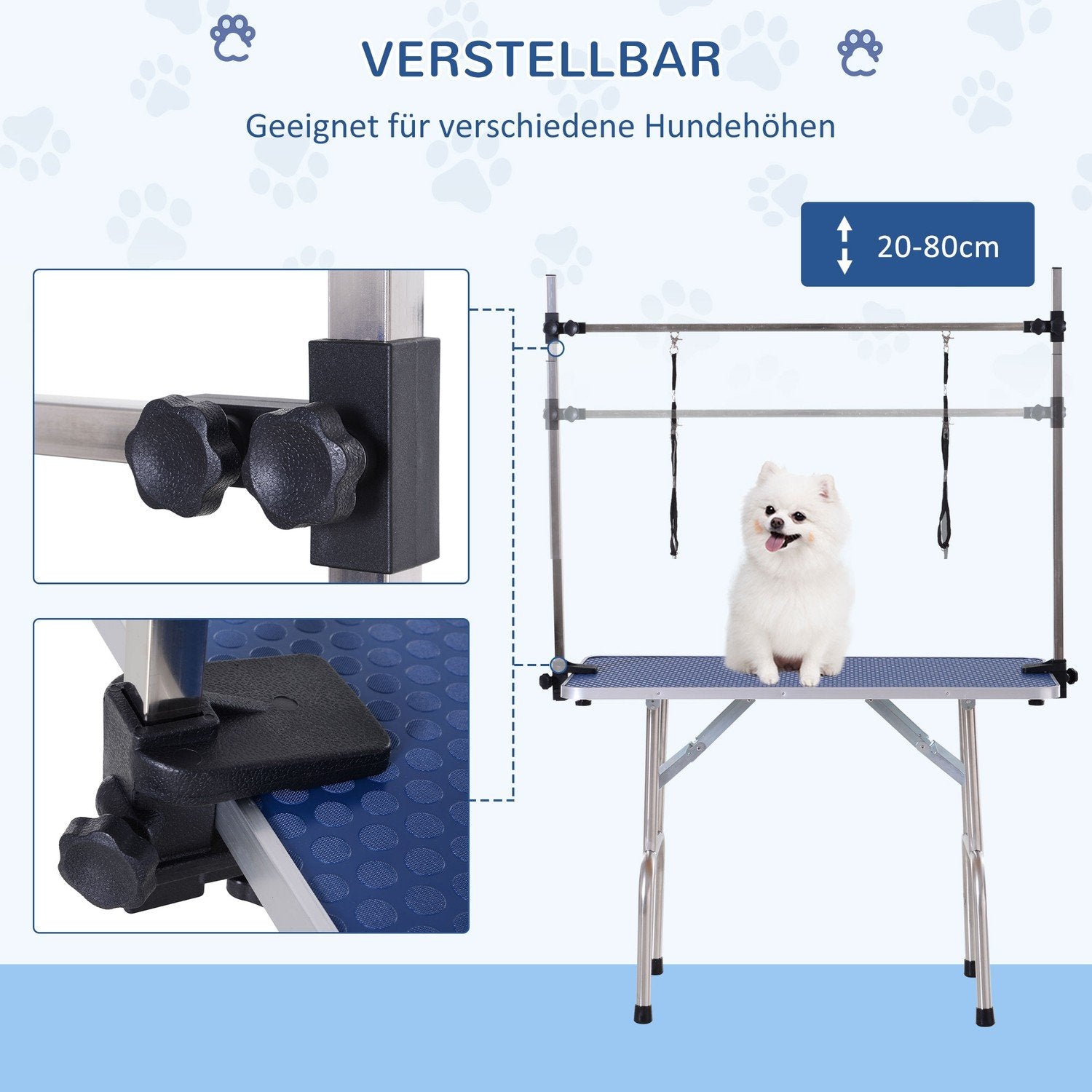 Trimbord Höjdjusterbar Nedre Korg Hopfällbar Hundar Rostfritt Stål Blå 107X60X170Cm