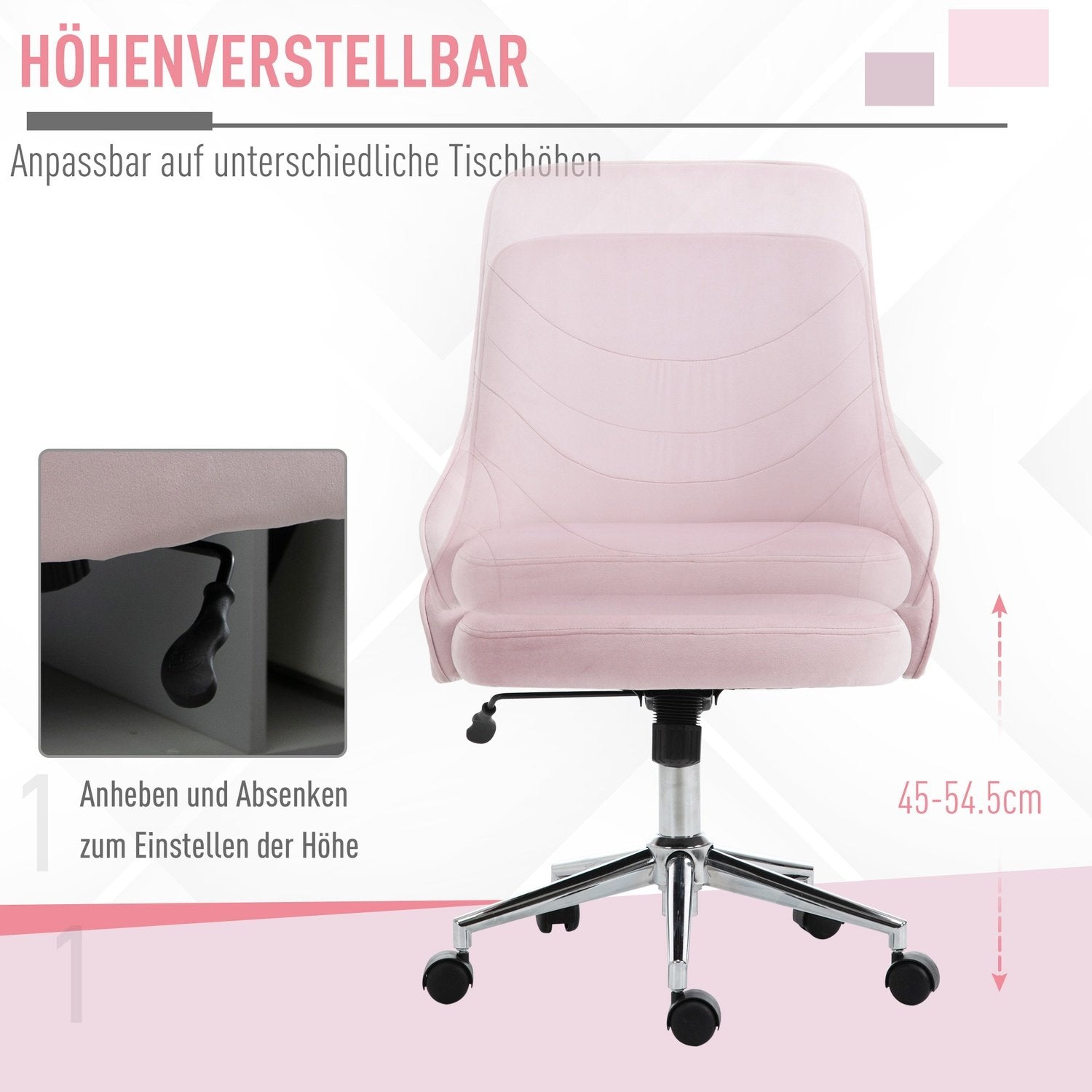 Kontorsstol Skrivbordsstol I Soho-Stil Med Rockerfunktion, Sammet, Rosa, 57X61X86-96Cm