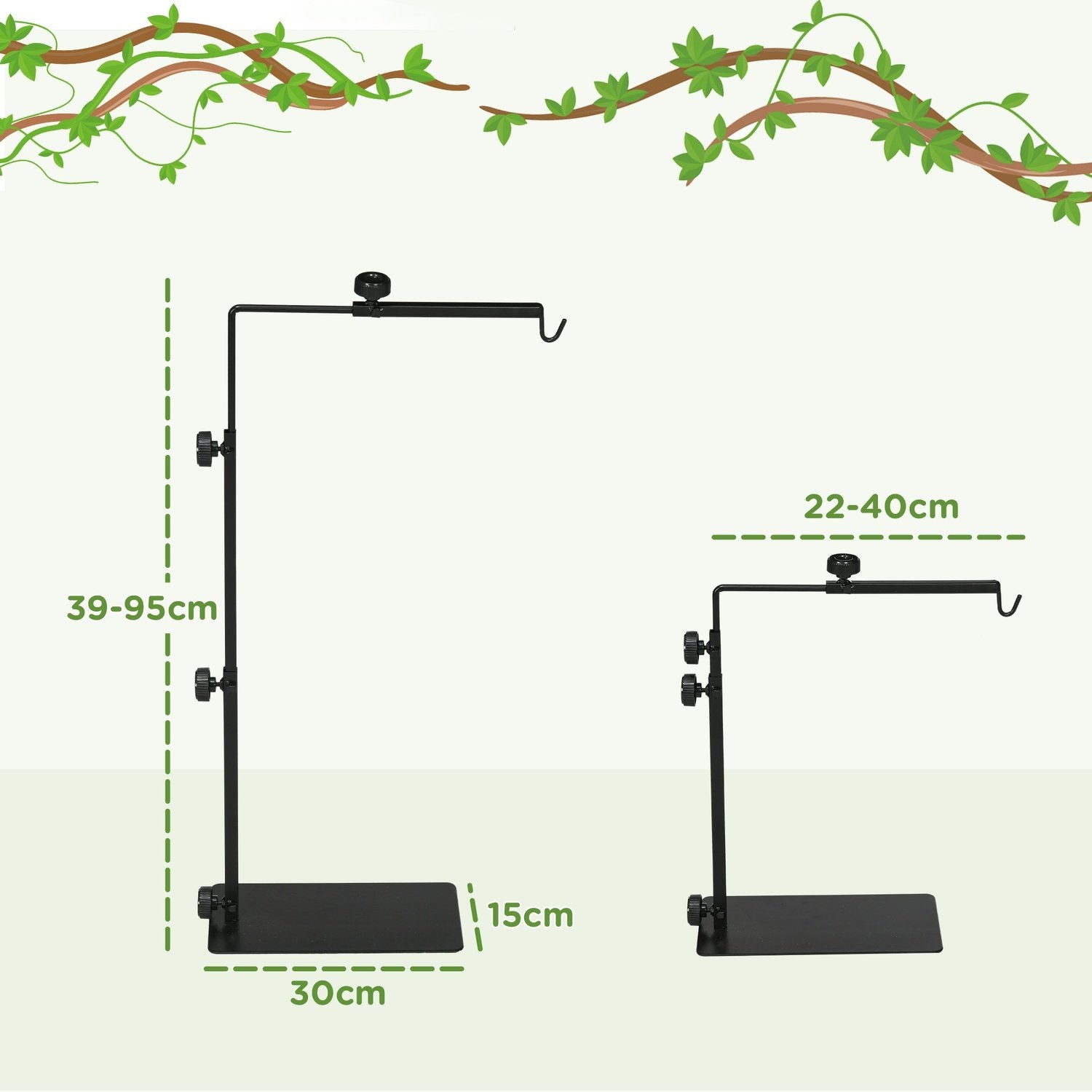 Reptile Lamp Stand Justerbar Värmelamphållare Sockel 4 Trådspår Stål Svart