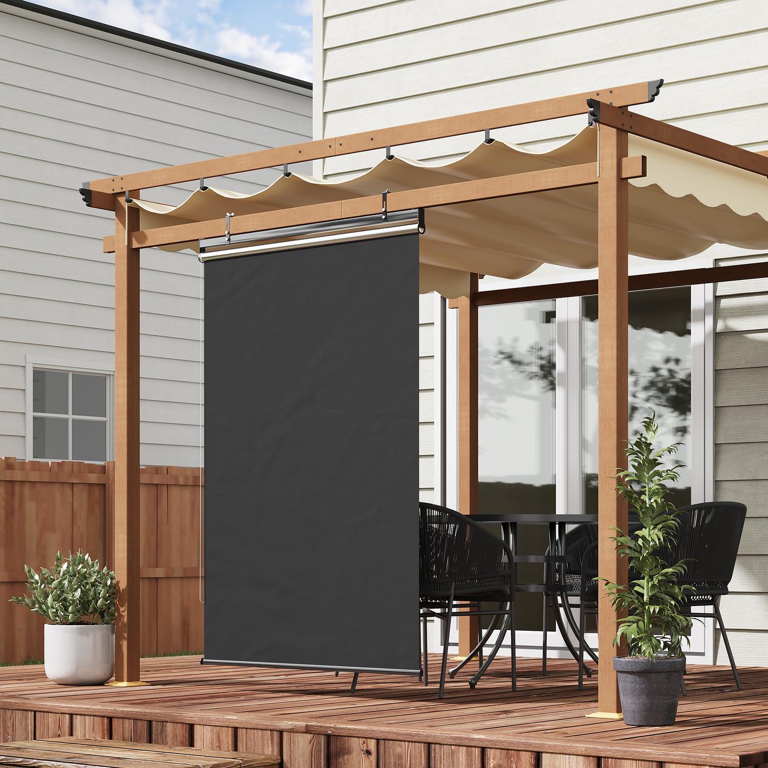 Vertikal Förtält Balkong Insynsskydd Med Solskydd, 124 X 222 Cm Balkonggardin Med Krokar, Insynsskydd För Paviljong, Pergola, Polyester, Mörkgrå