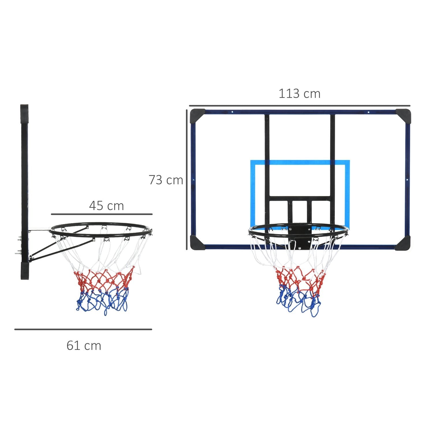 Basket Hoop Basketboard Med Korg Och Nät, Väggmonterad För Utomhusbruk, Stål, 113 X 61 X 73 Cm