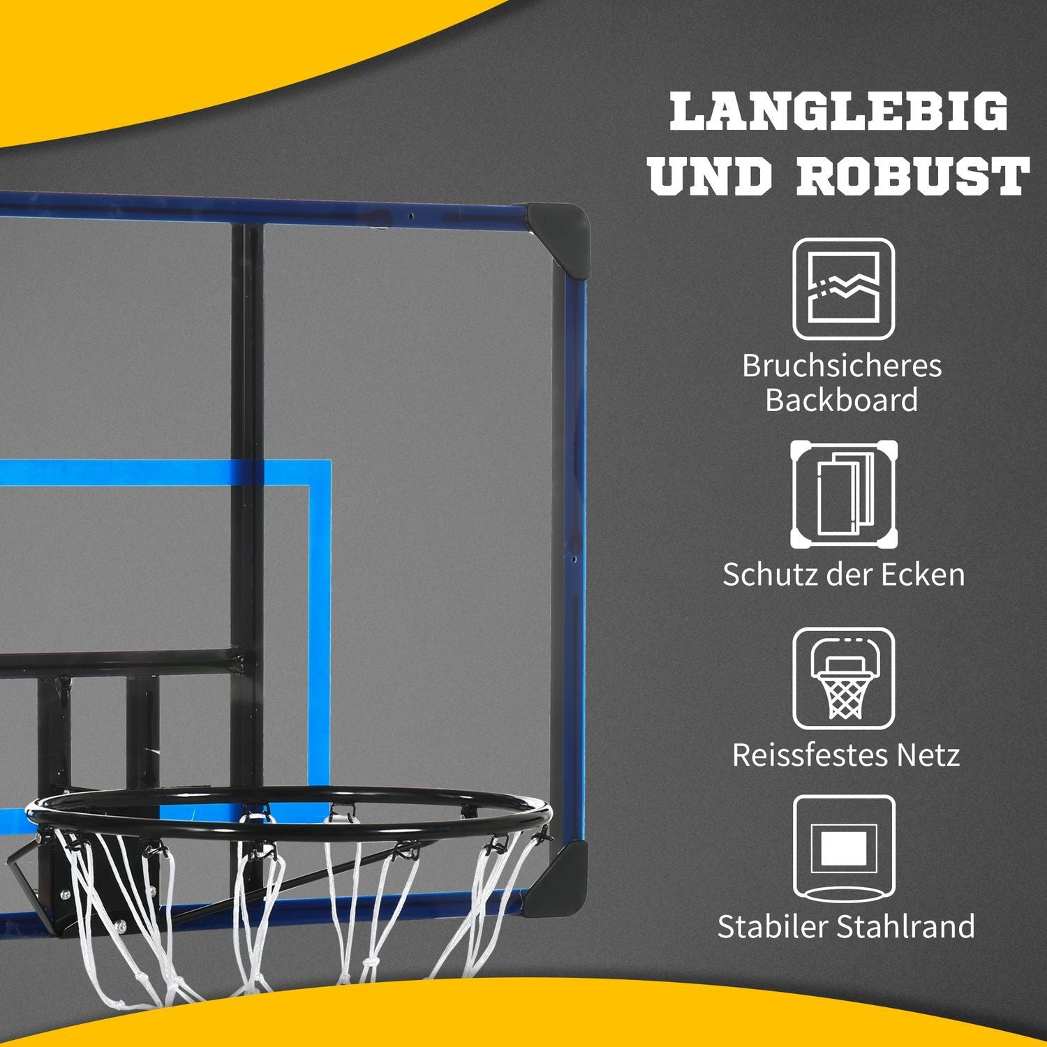 Basket Hoop Basketboard Med Korg Och Nät, Väggmonterad För Utomhusbruk, Stål, 113 X 61 X 73 Cm