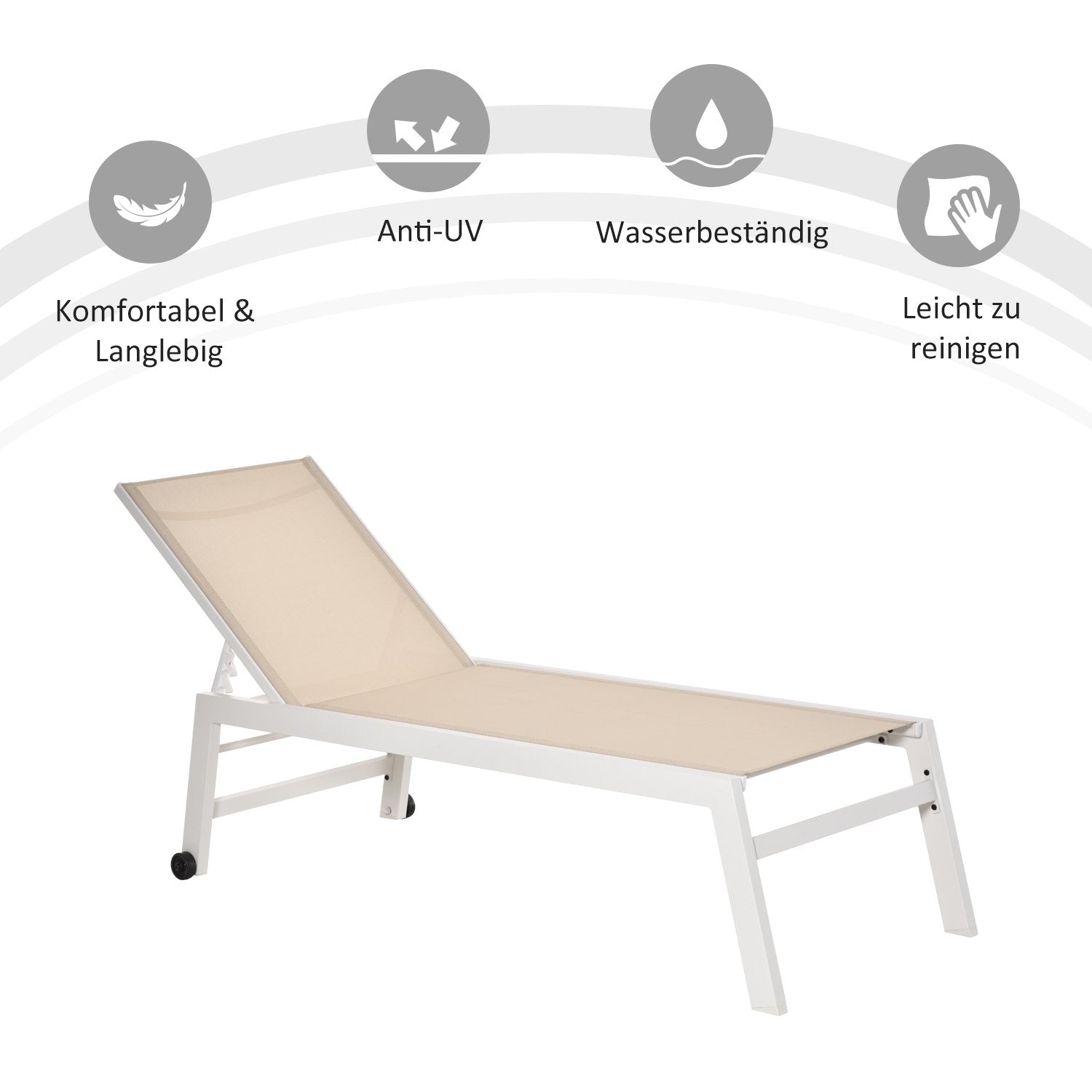 Garden Lounger 5-Step Ryggstöd Aluminium Krämvit 169X65X102Cm