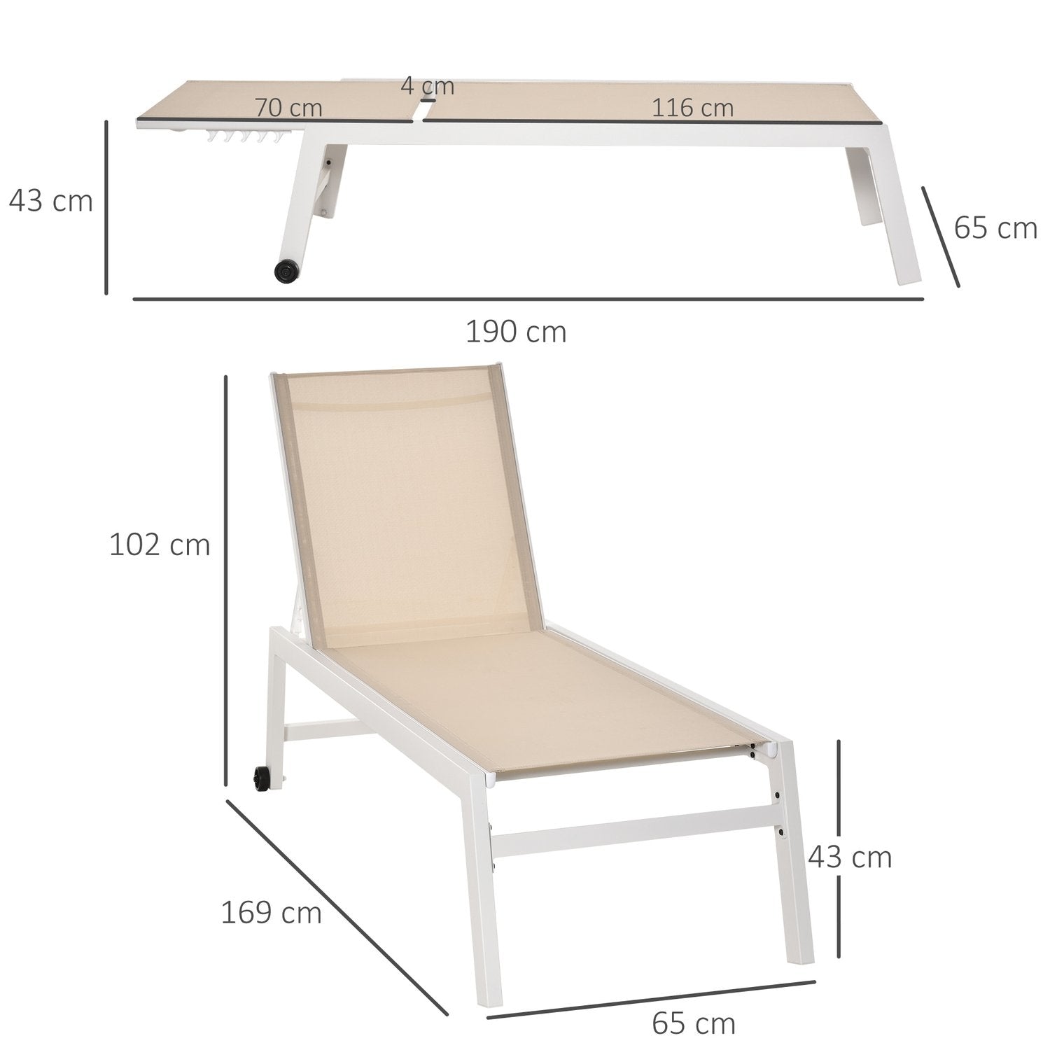 Garden Lounger 5-Step Ryggstöd Aluminium Krämvit 169X65X102Cm