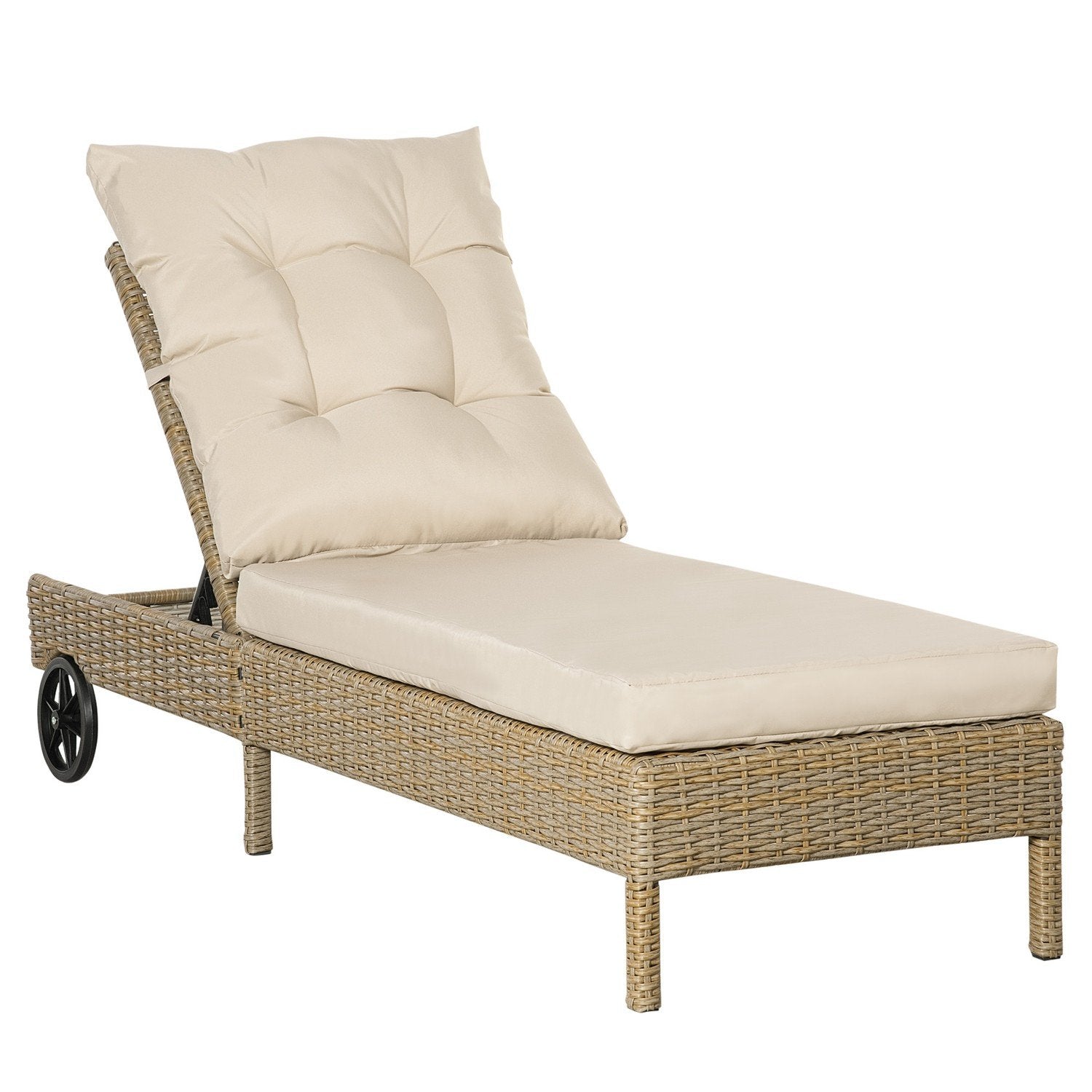 Polyrattan Solstol Trädgård Solstol Justerbar Kudde Naturlig Khaki 200X66X92Cm