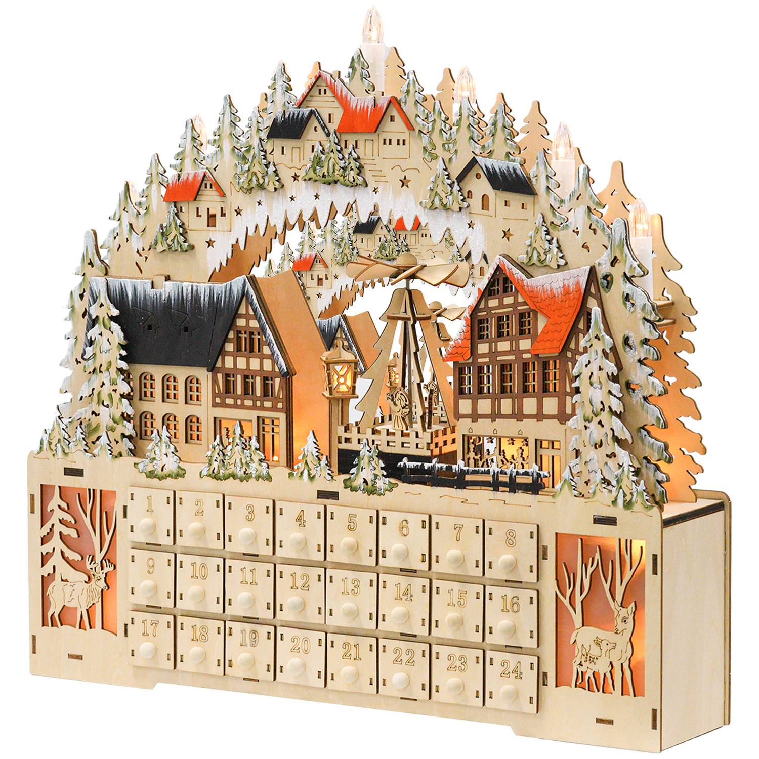 Adventskalender med LED-ljus, Trä DIY 45x9x42,5 cm