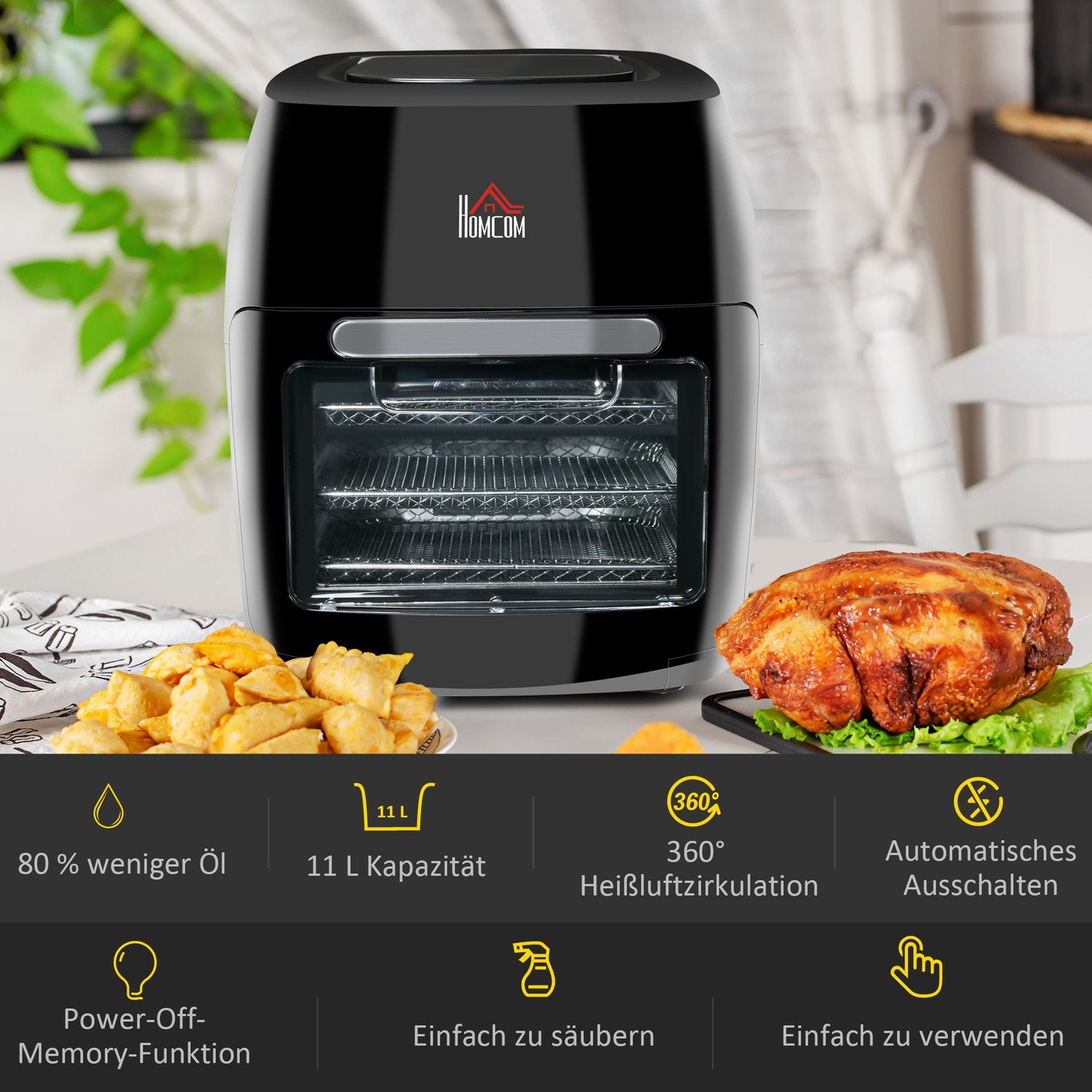 Air Fryer Ugn, Dehydrator & Grill, Oljefri, Svart