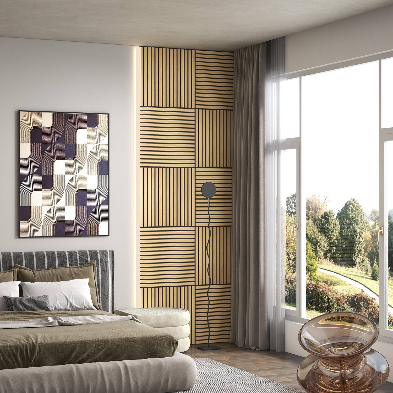 Akustikväggpaneler i ek 3D – 4-pack, 60x60 cm