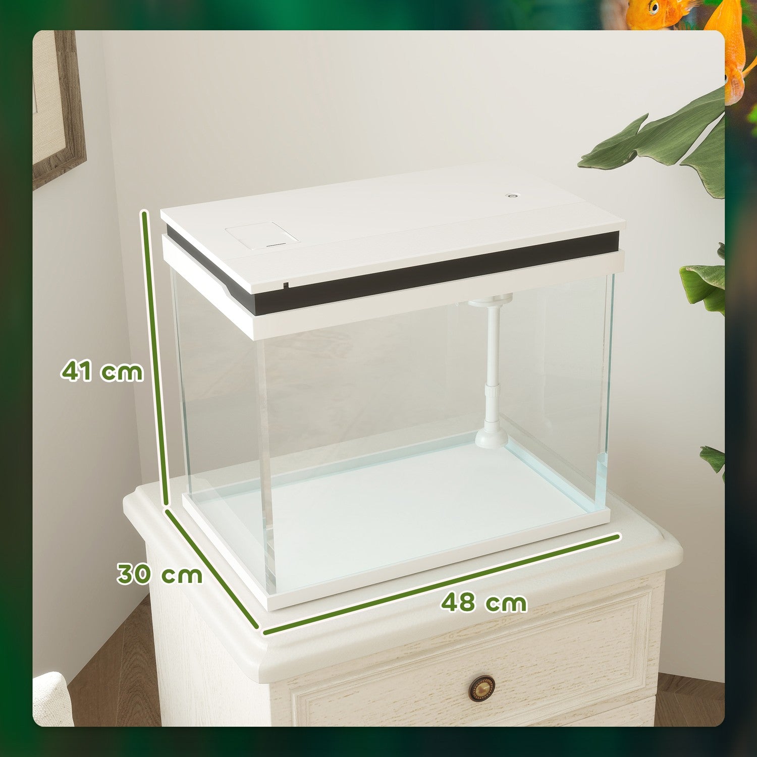 Akvarium, 41L glas med filter, LED & pump - Vit