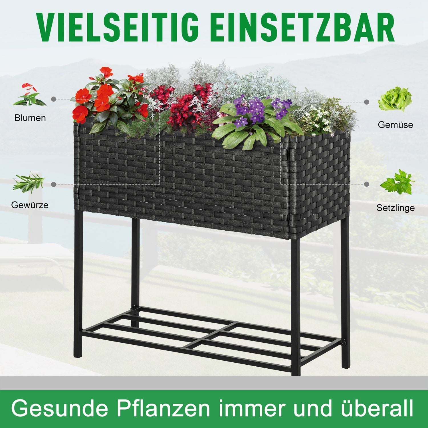 Raised Bed Poly Rotting Flower Box Med Fötter Och Hylla, Brun, 70 X 30 X 72 Cm