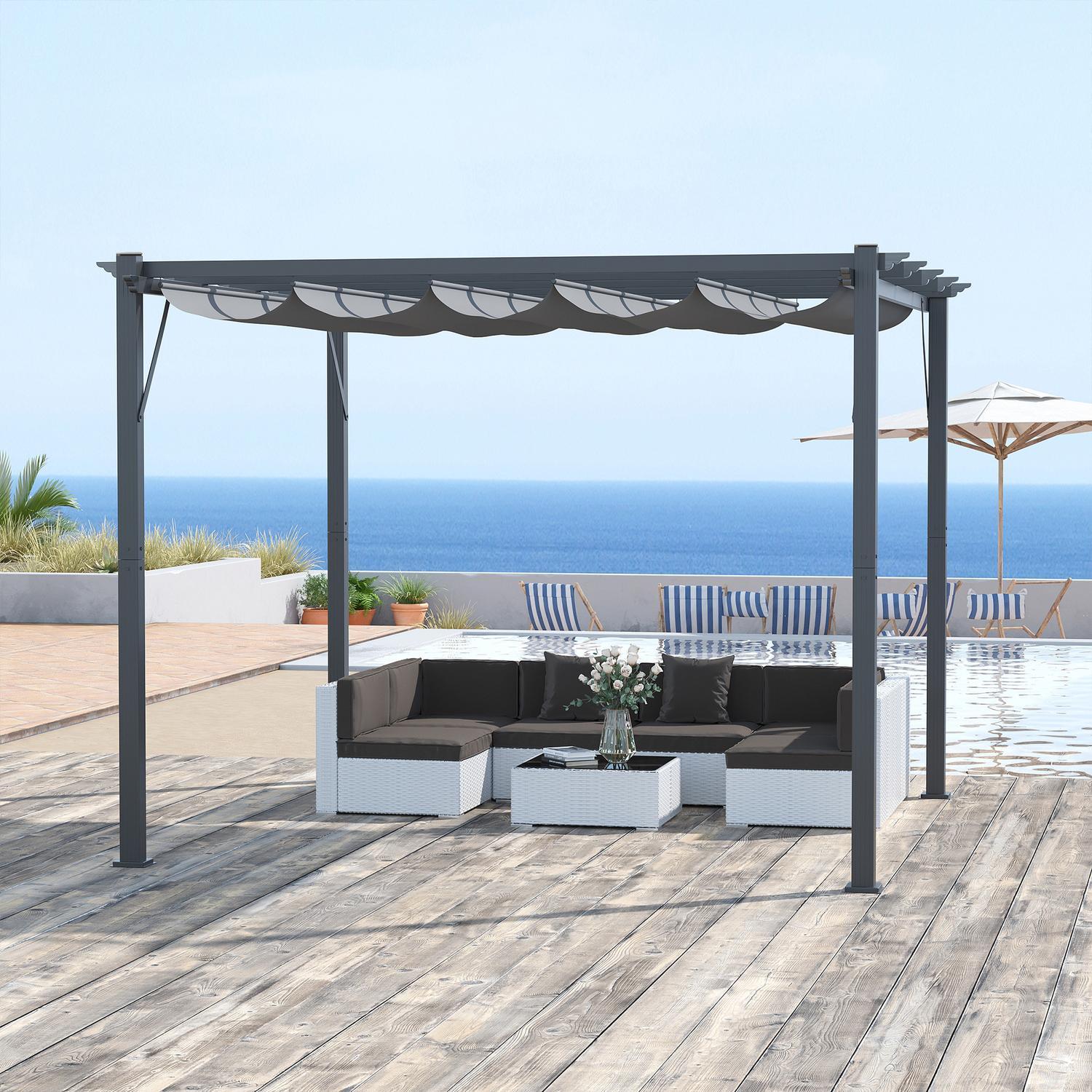 Pergola Gazebo Altantak Med Skjuttak, Trädgård, Aluminium, Kolgrå + Mörkgrå, 3X3X2,23M