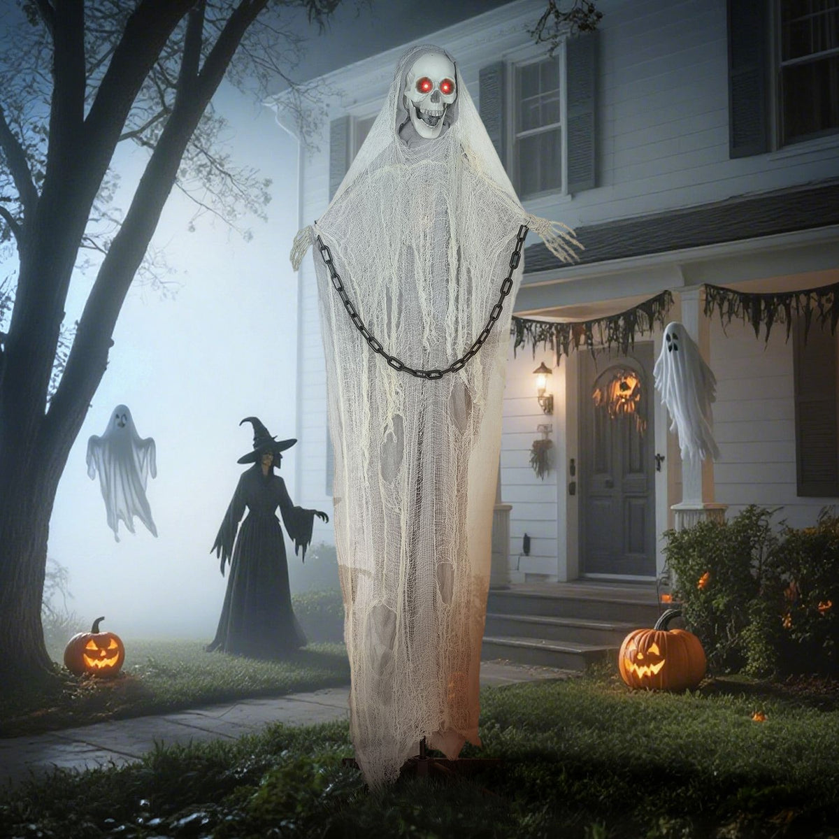 Animerad Liemannen Halloweendekoration, 183 cm, Lysande ögon