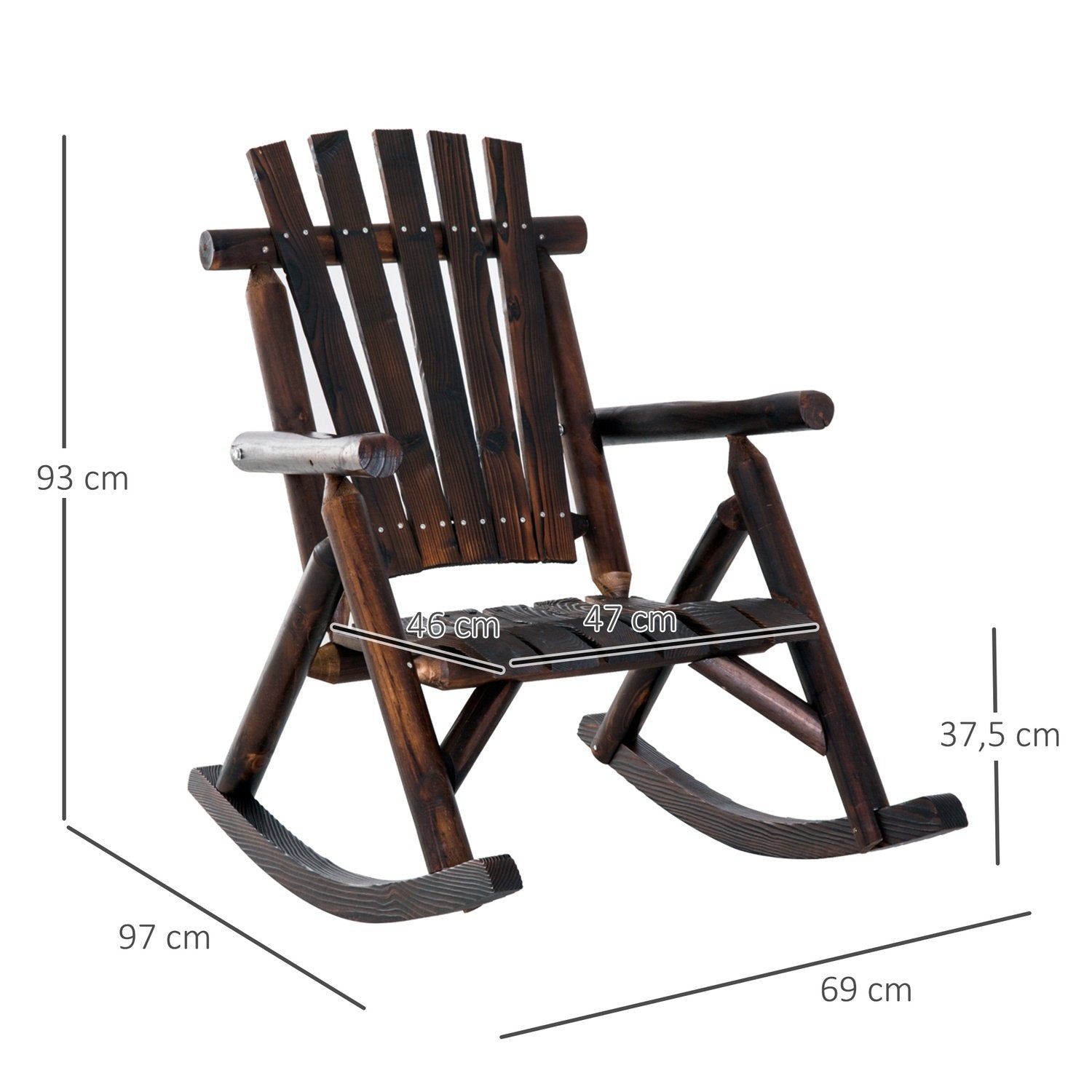 Gungstol Med Armstöd, Väderbeständig, Massivt Förkolnat Trä, 97 X 69 X 93Cm