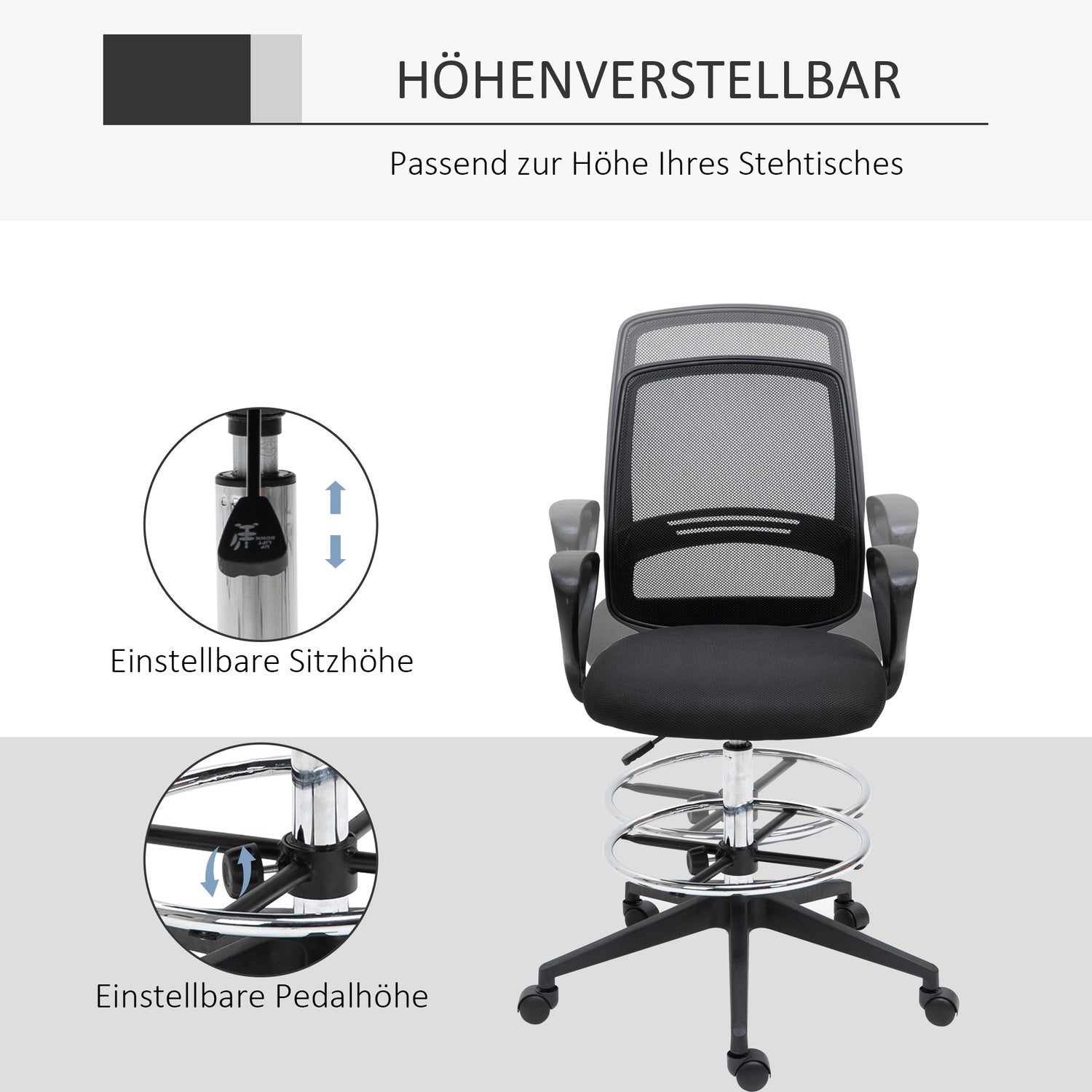 Ergonomisk vridbar kontorsstol, höjdjusterbar med fotstöd
