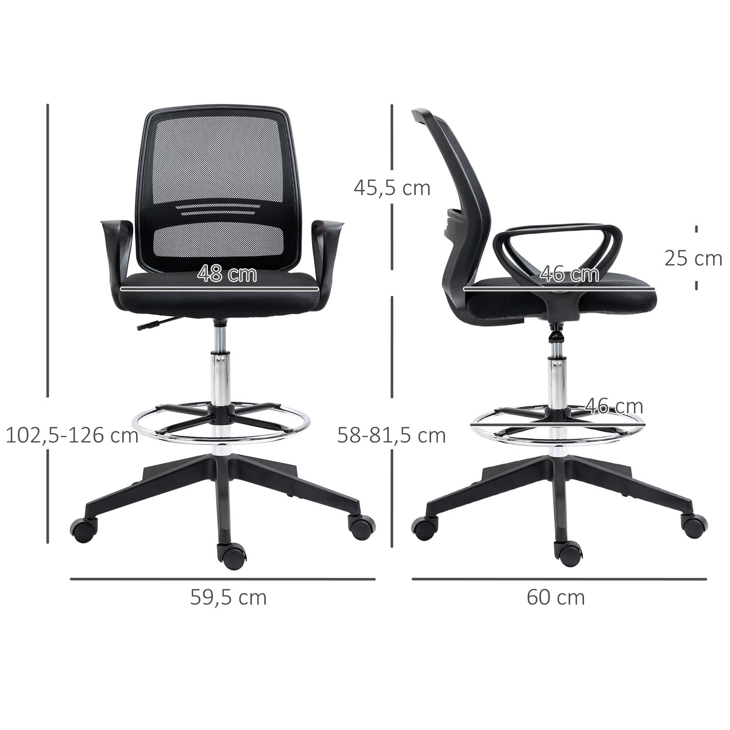 Ergonomisk vridbar kontorsstol, höjdjusterbar med fotstöd