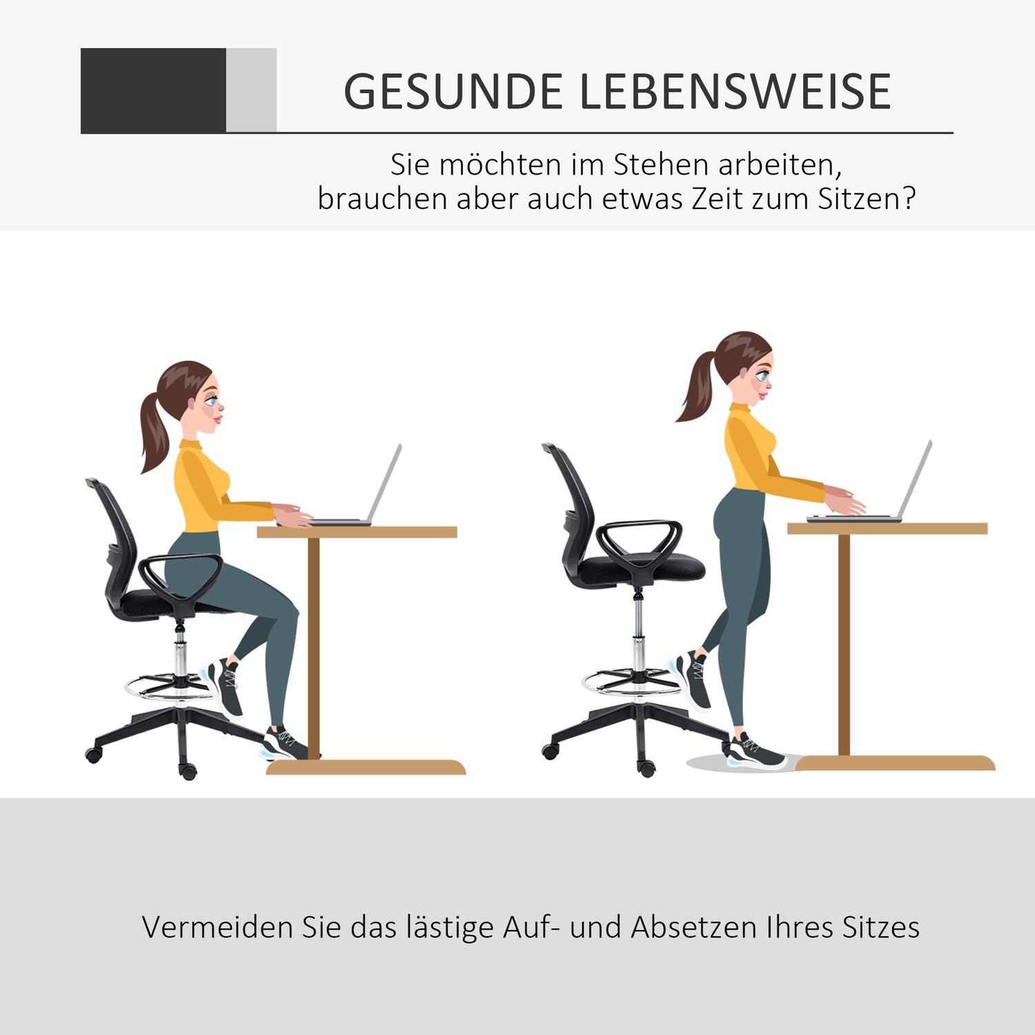 Ergonomisk vridbar kontorsstol, höjdjusterbar med fotstöd