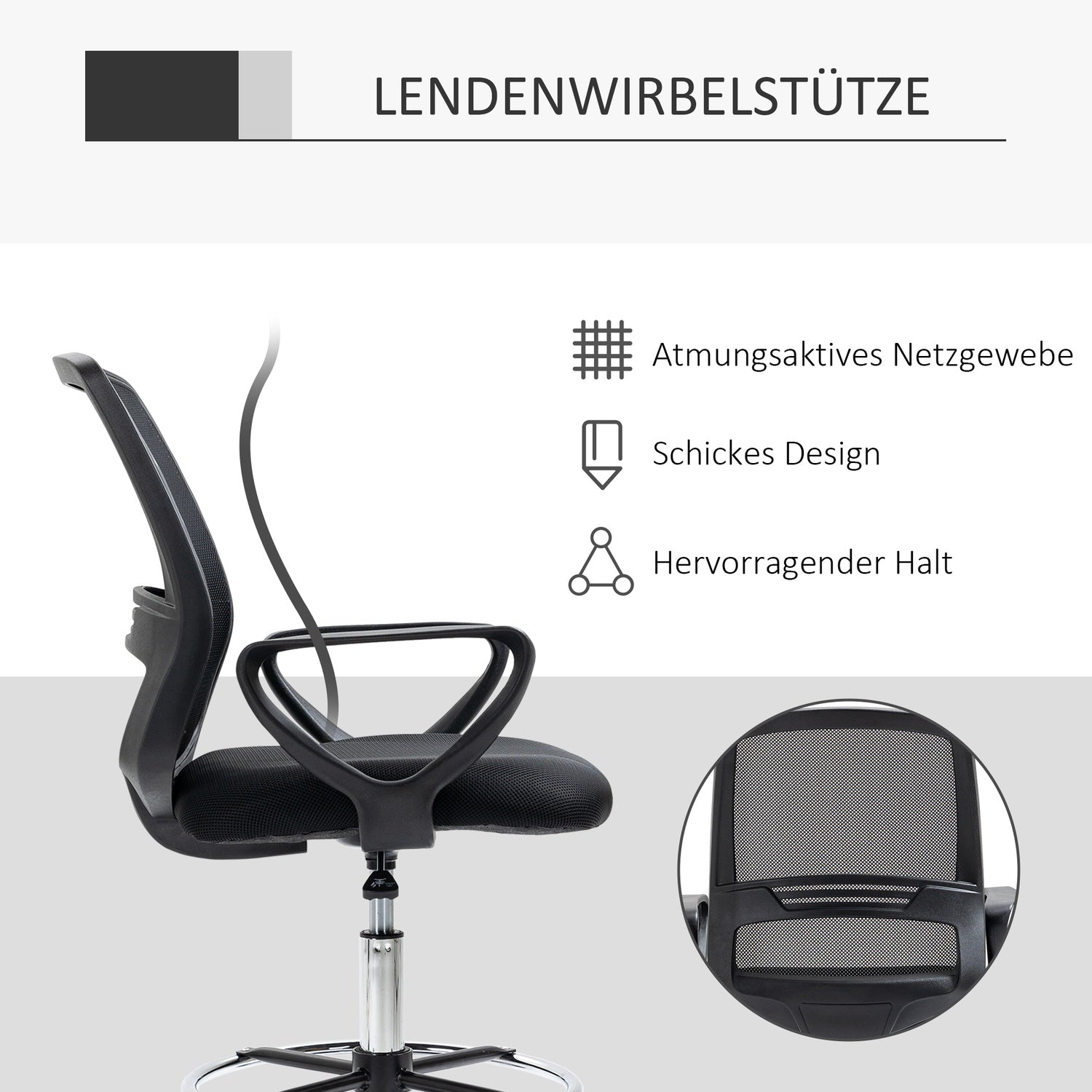 Ergonomisk vridbar kontorsstol, höjdjusterbar med fotstöd