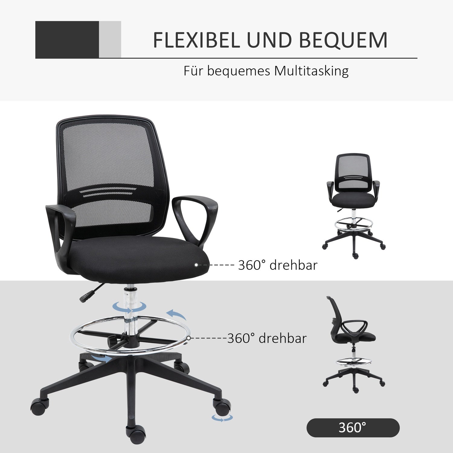 Ergonomisk vridbar kontorsstol, höjdjusterbar med fotstöd