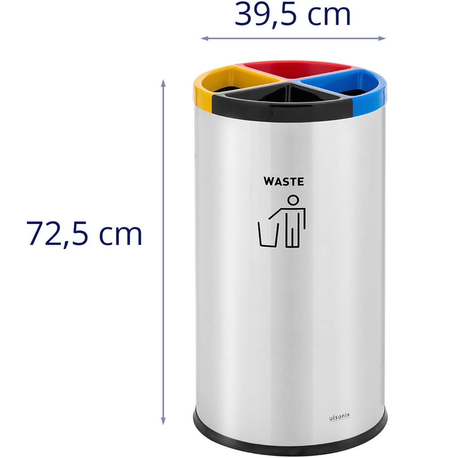 Avfallskärl för segregering, 4 fack, STÅL, 45 l, silver