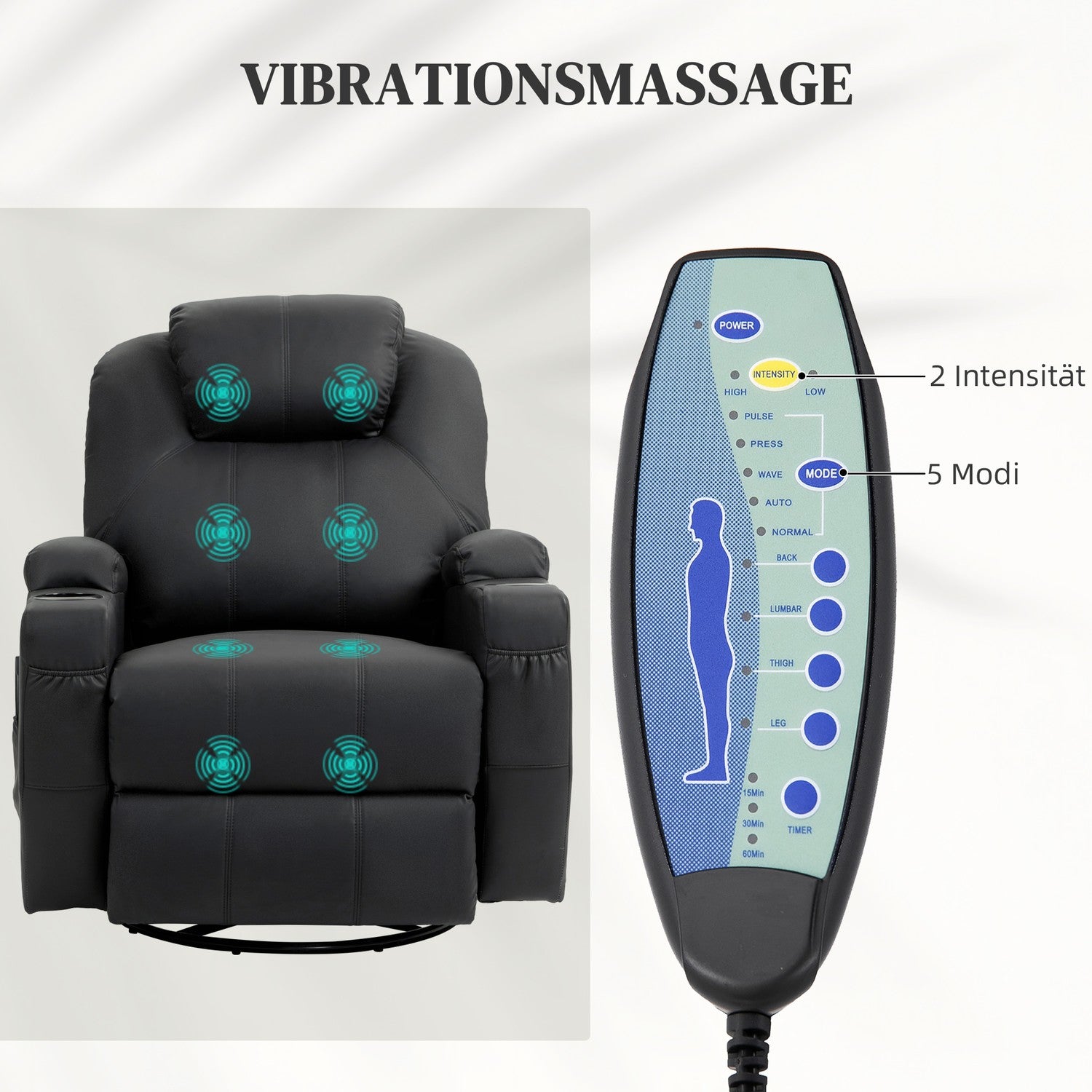 Elektrisk vilstol med massage- och gungfunktion