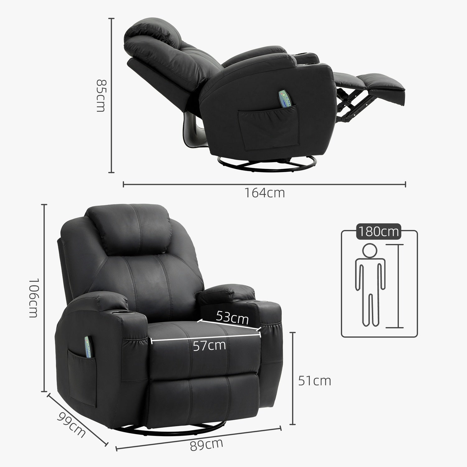 Elektrisk vilstol med massage- och gungfunktion