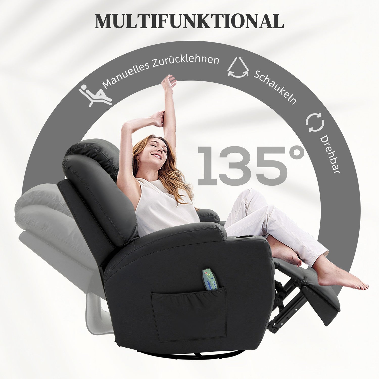 Elektrisk vilstol med massage- och gungfunktion