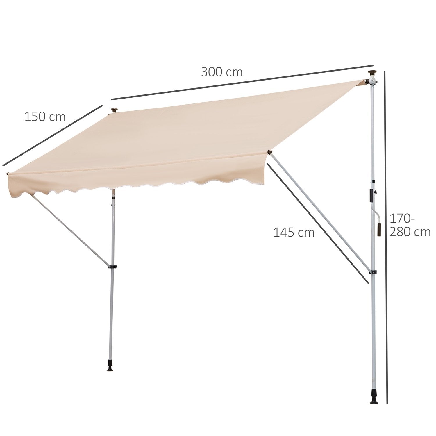 Markis Vikarm Markisklämma Markis Höjd Justerbar Solskydd Vikarm Handvev Balkong Aluminium Beige 300 X 150Cm