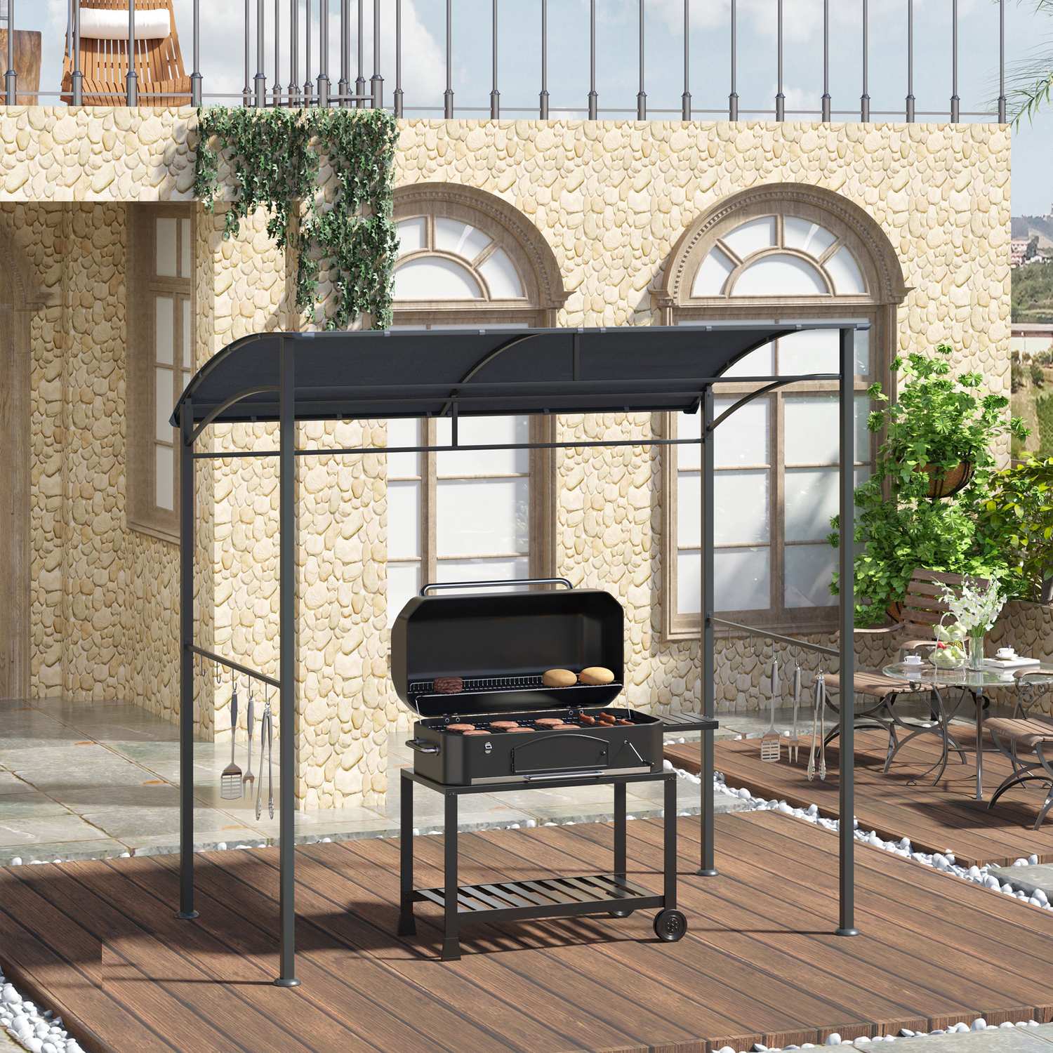 BBQ Gazebo Grillkapell, Vattentät UV-beständig, Grå