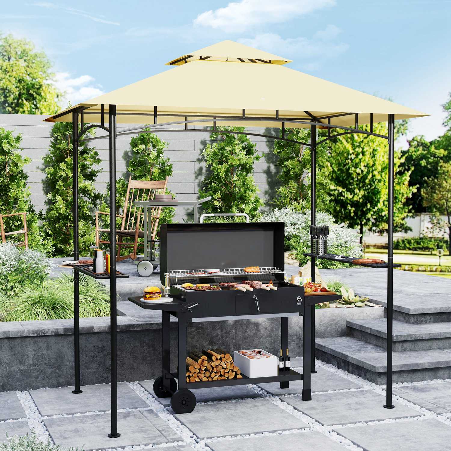BBQ Gazebo, vattenavvisande, flamskyddad, 240x150x258cm