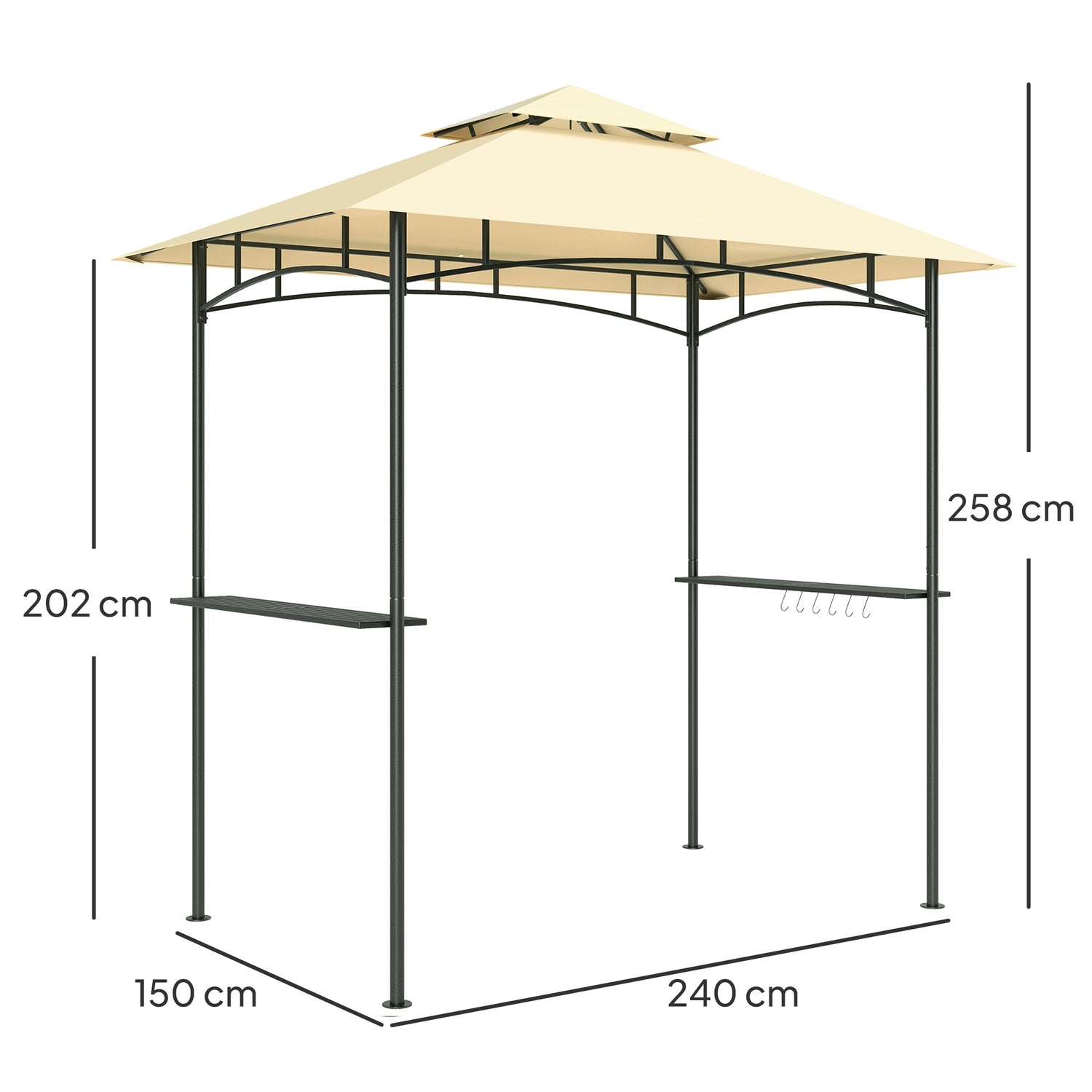 BBQ Gazebo, vattenavvisande, flamskyddad, 240x150x258cm