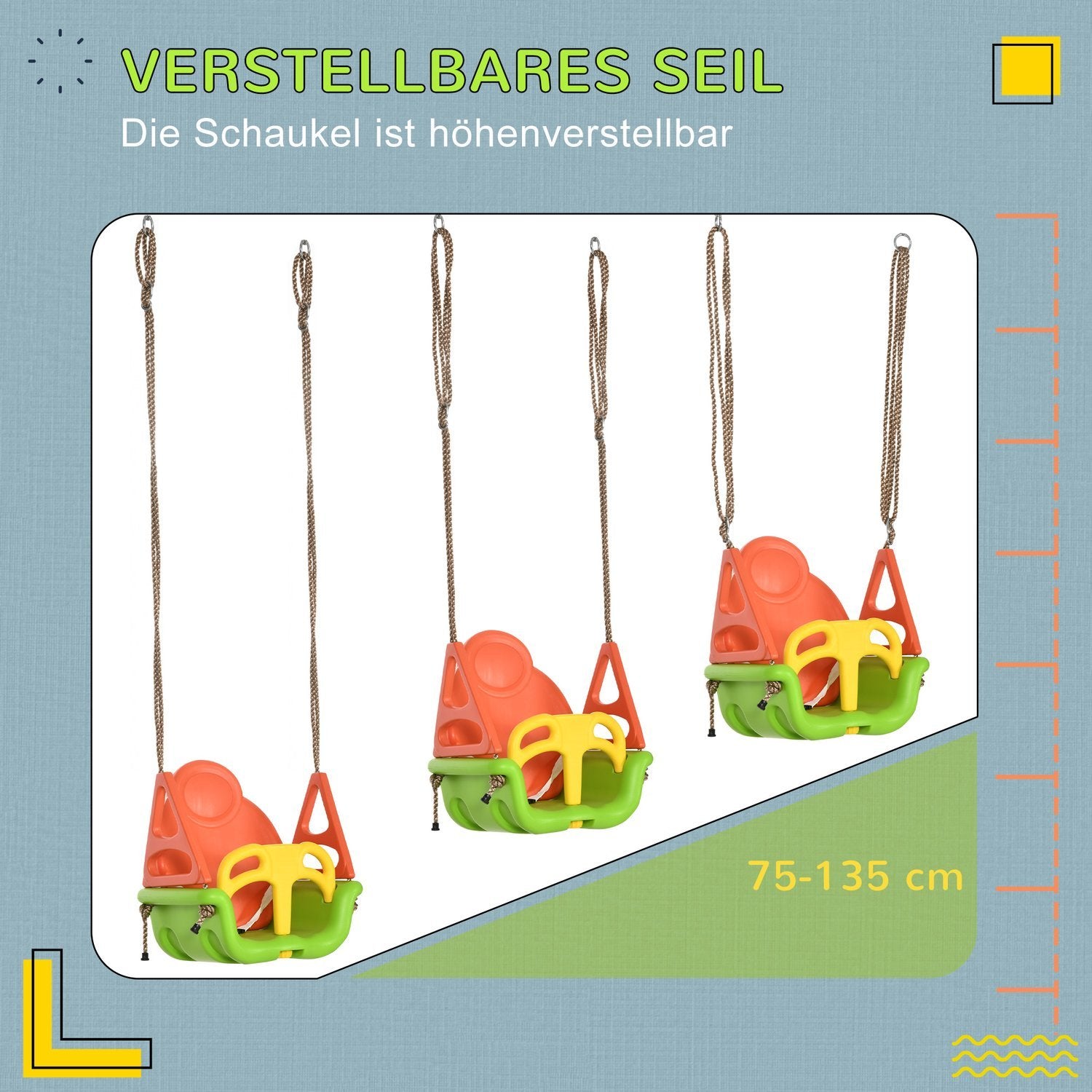 Baby Swing Outdoor Justerbart Rep, 120-180Cm, Småbarnsgunga Från 9 Månader, Upp Till 70 Kg, Grön