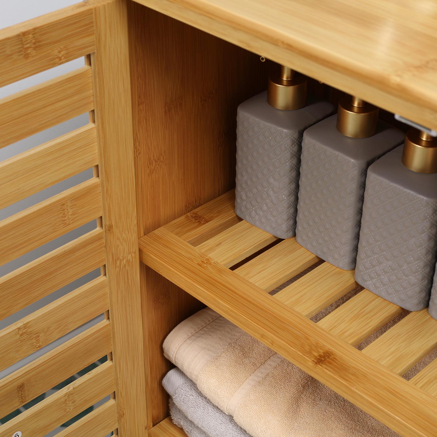 Badrumsskåp, bambu, 2 dörrar, 2 hyllor, natur