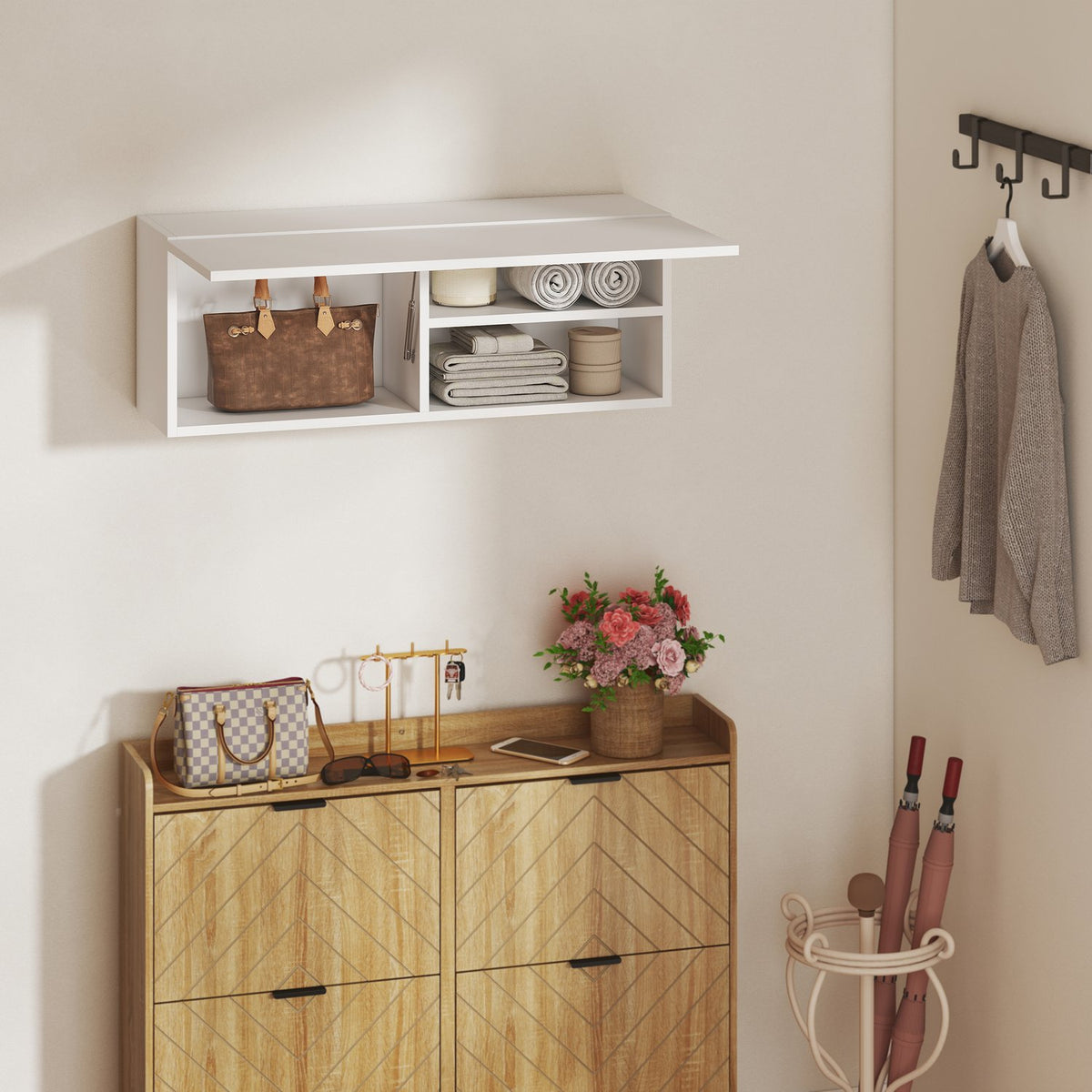 Badkamerkast met klepdeur, gasveer, 80x25x30 cm, wit