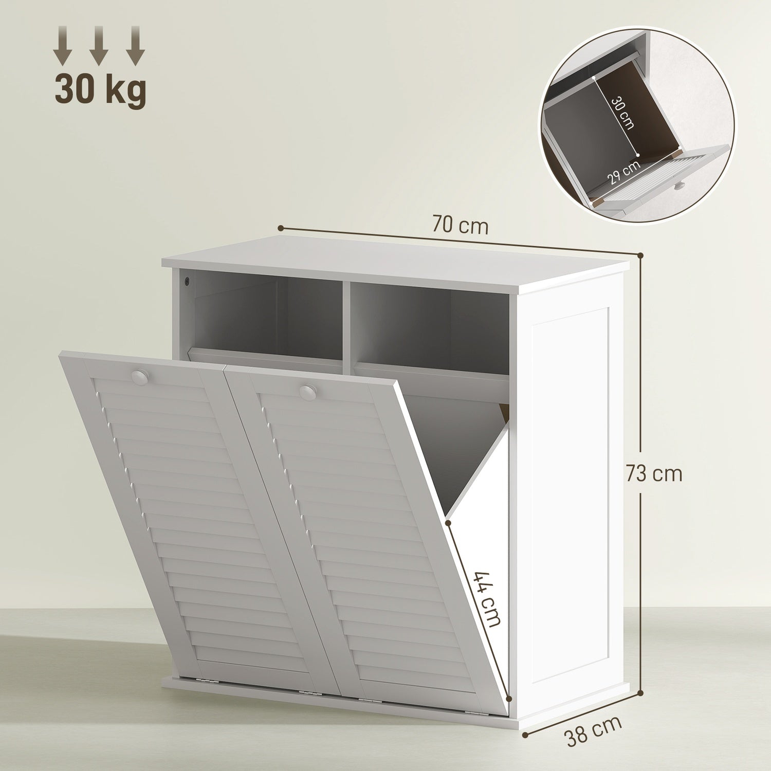 Badrumstvättskåp med dubbla korgar, vit 70x38x73 cm