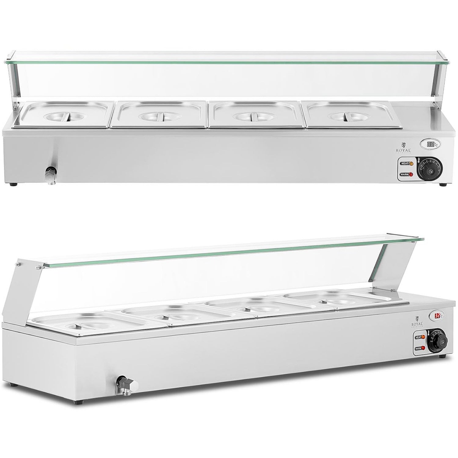 Bain-marie matvärmare värmebuffé med lock 4 x GN 1/2 2000 W