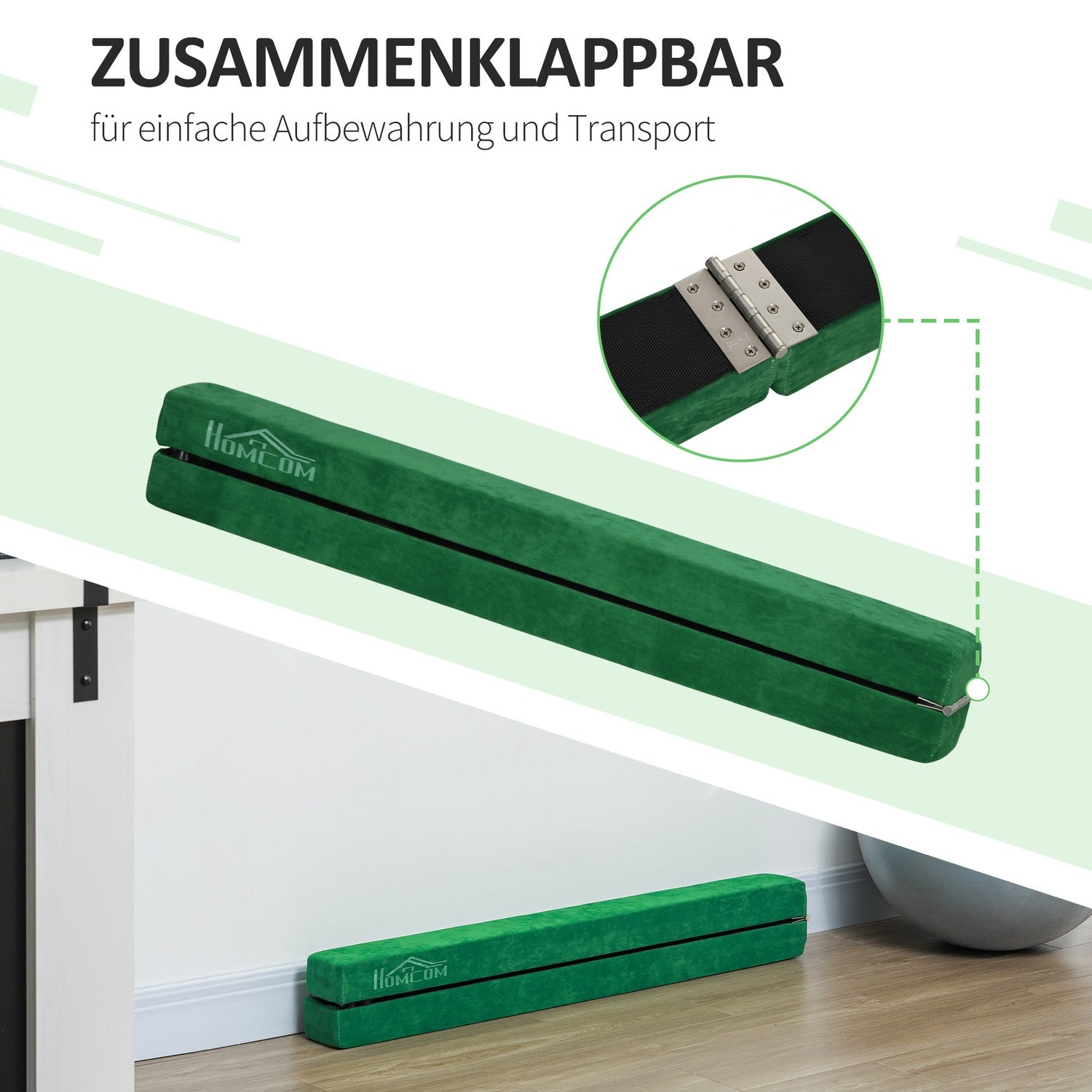 Balansbalk 210 cm, hopfällbar & stabil, grön, inomhus/utomhus