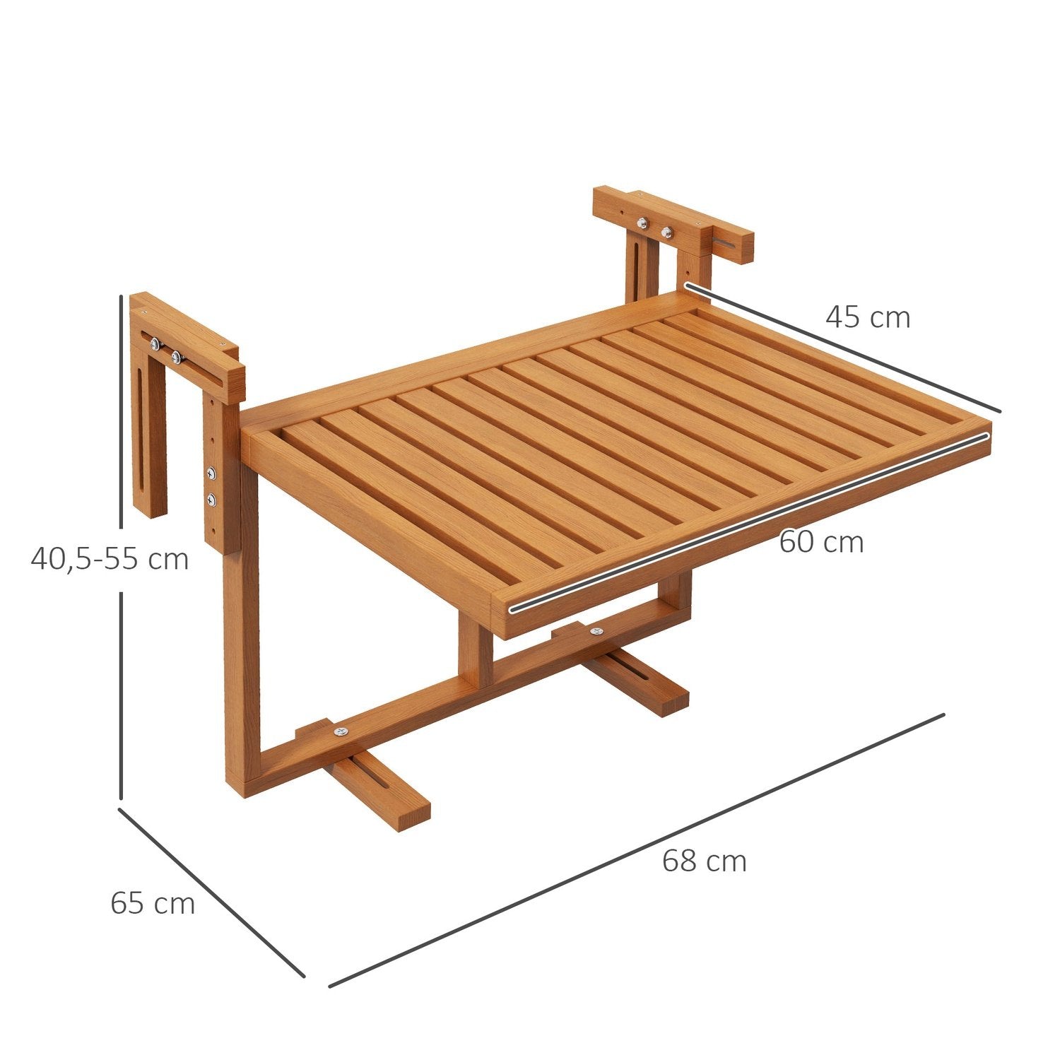 Balkongbord För Upphängning, Hopfällbart Balkonghängbord, Höj- Och Sänkbart Hängbord, Rymmer Upp Till 20 Kg, Furu, 68 X 65 Cm, Teak