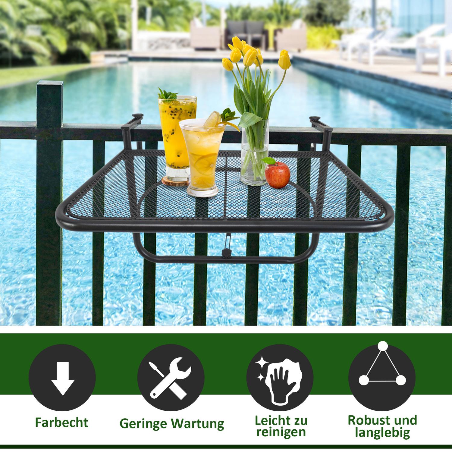 Balkong Justerbart fyrkantigt hängbord i metall, svart, 60x56,5x45cm