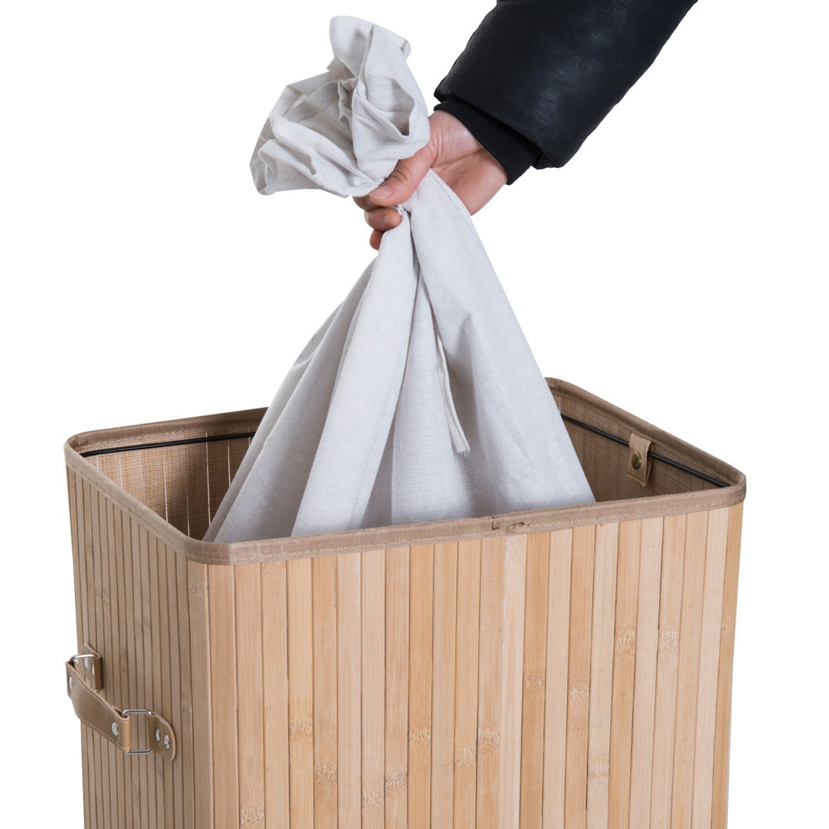 Bambu hopfällbar tvättkorg 72L – Canvaspåse med lock