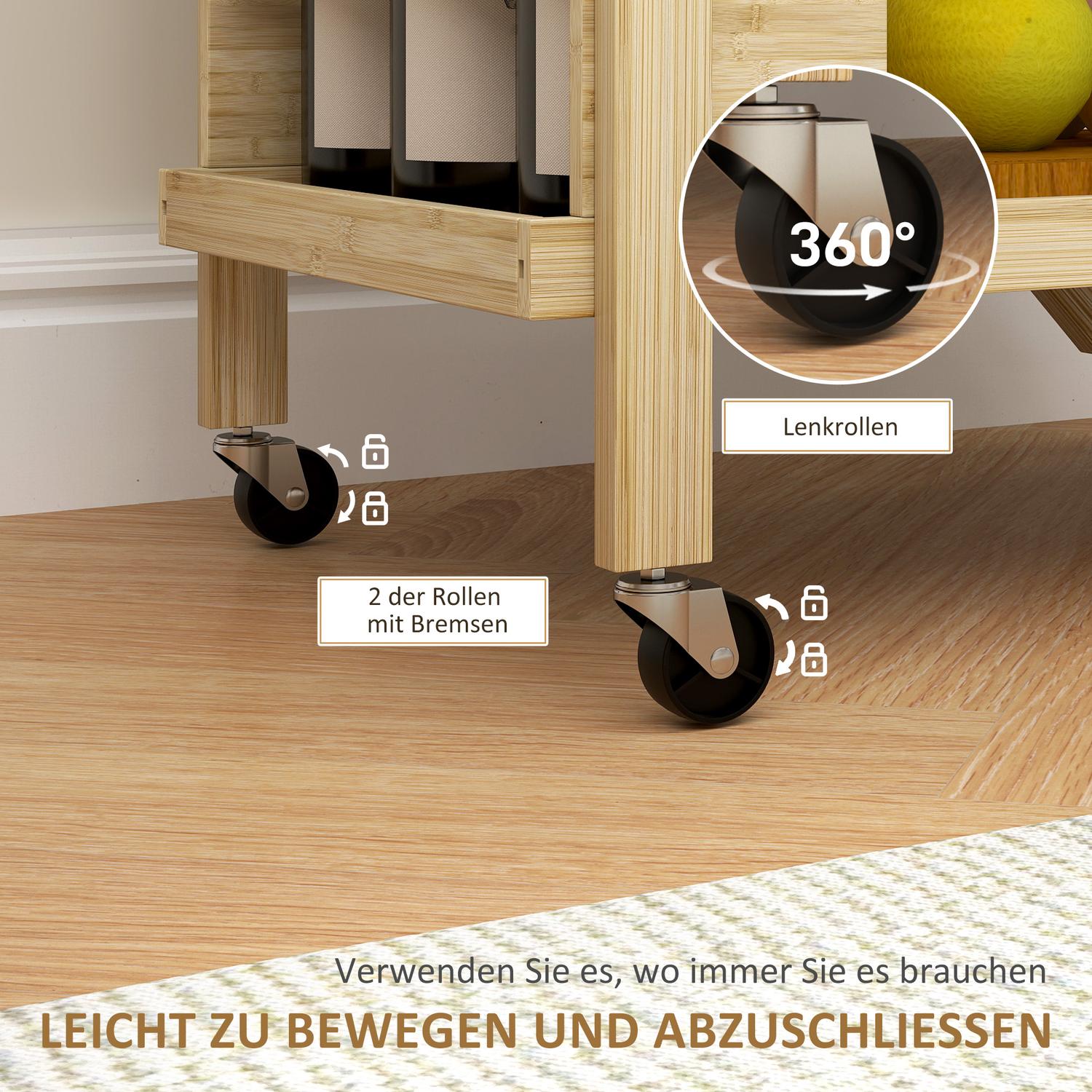 Bambu köksvagn med vinställ och bänkskiva