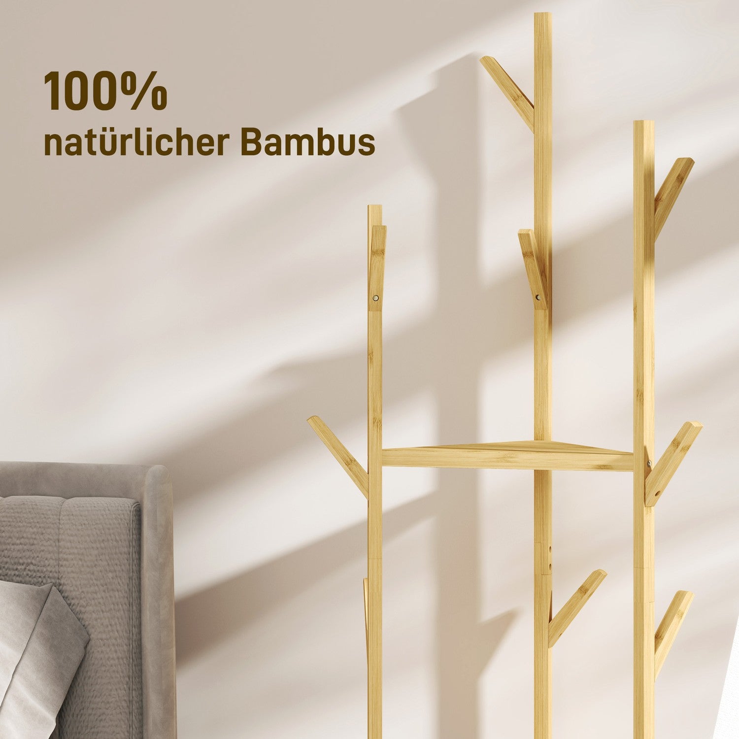 Bambu klädhängare med 8 krokar – justerbart entréställ