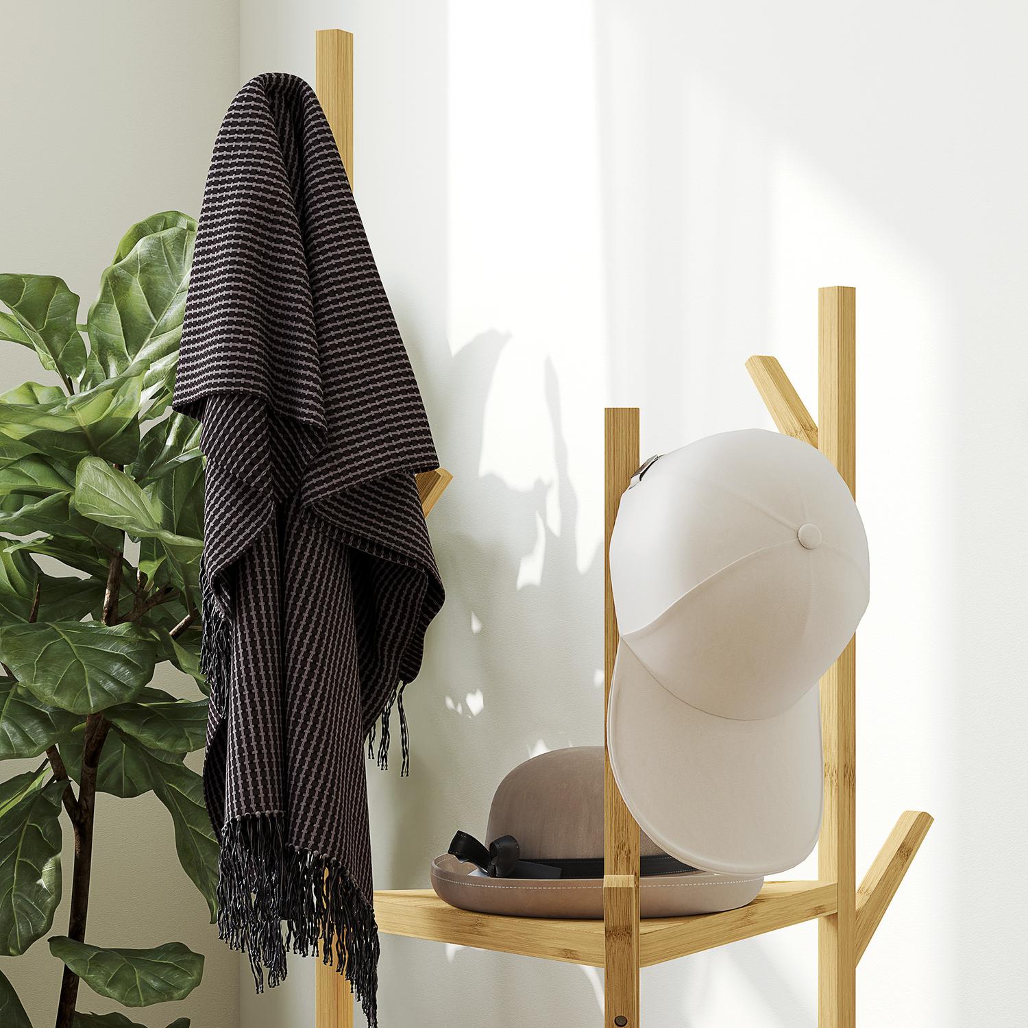 Bambu klädhängare med 8 krokar – justerbart entréställ